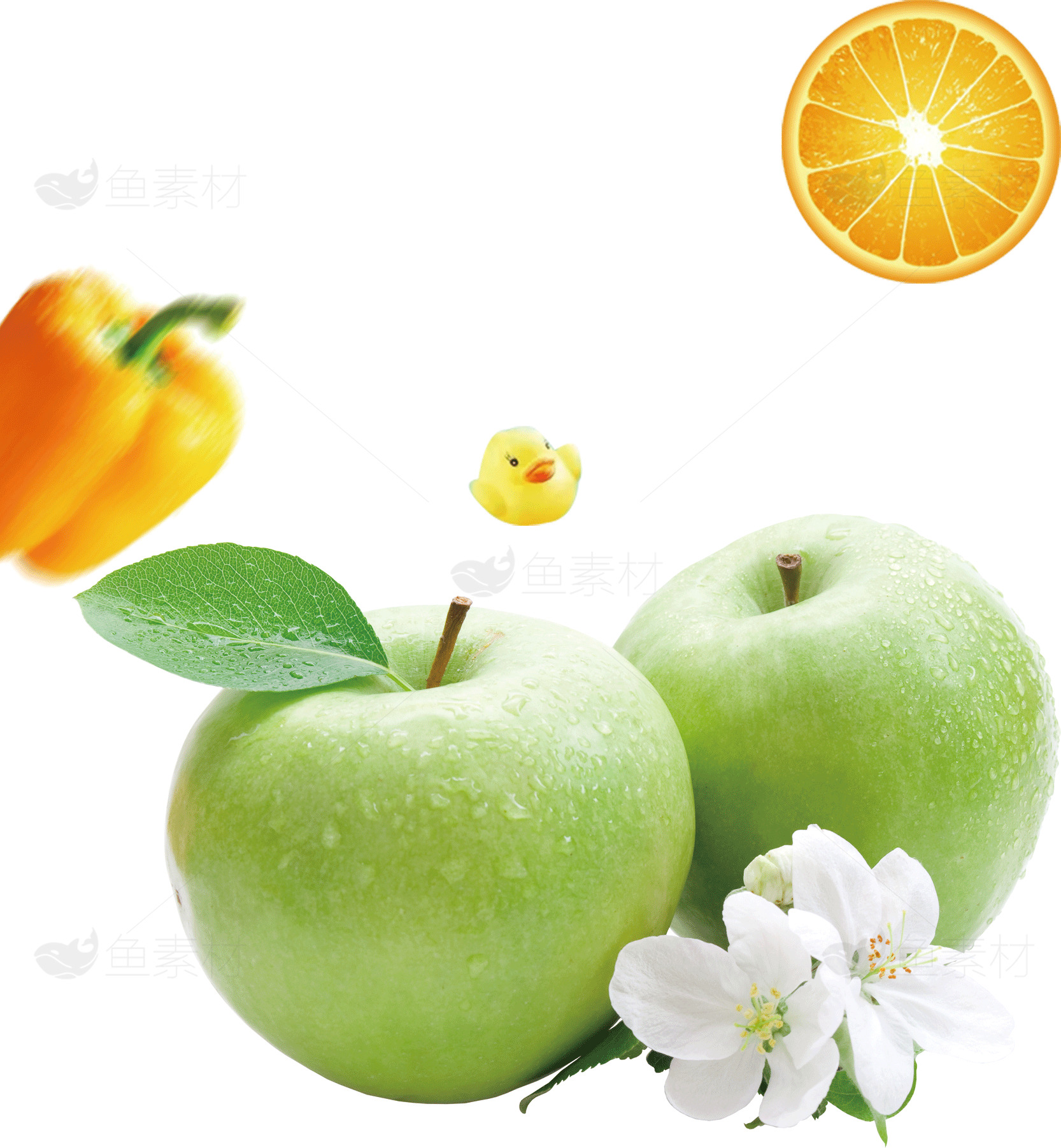 新鲜水果与绿色苹果的健康生活素材