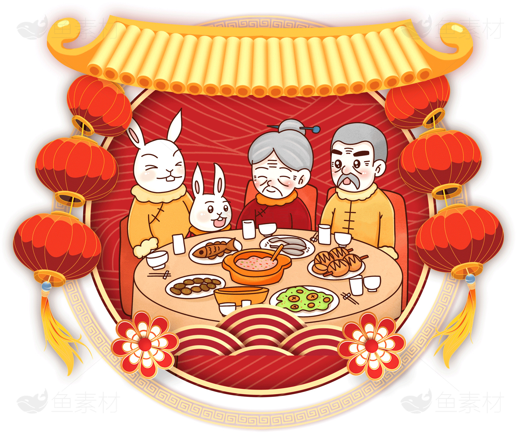 中秋节家庭团圆插画素材