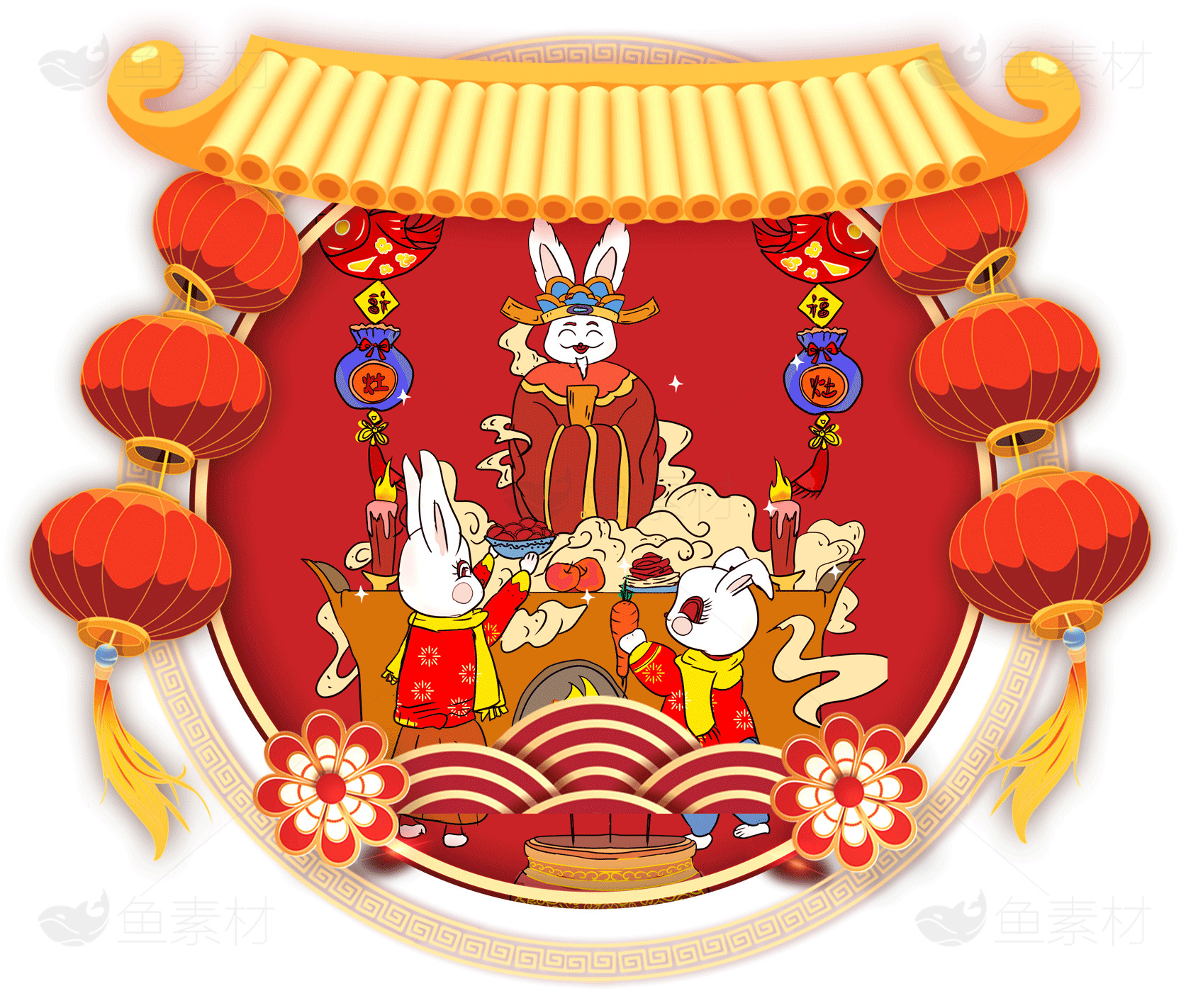 中秋节兔子灯笼插画设计素材