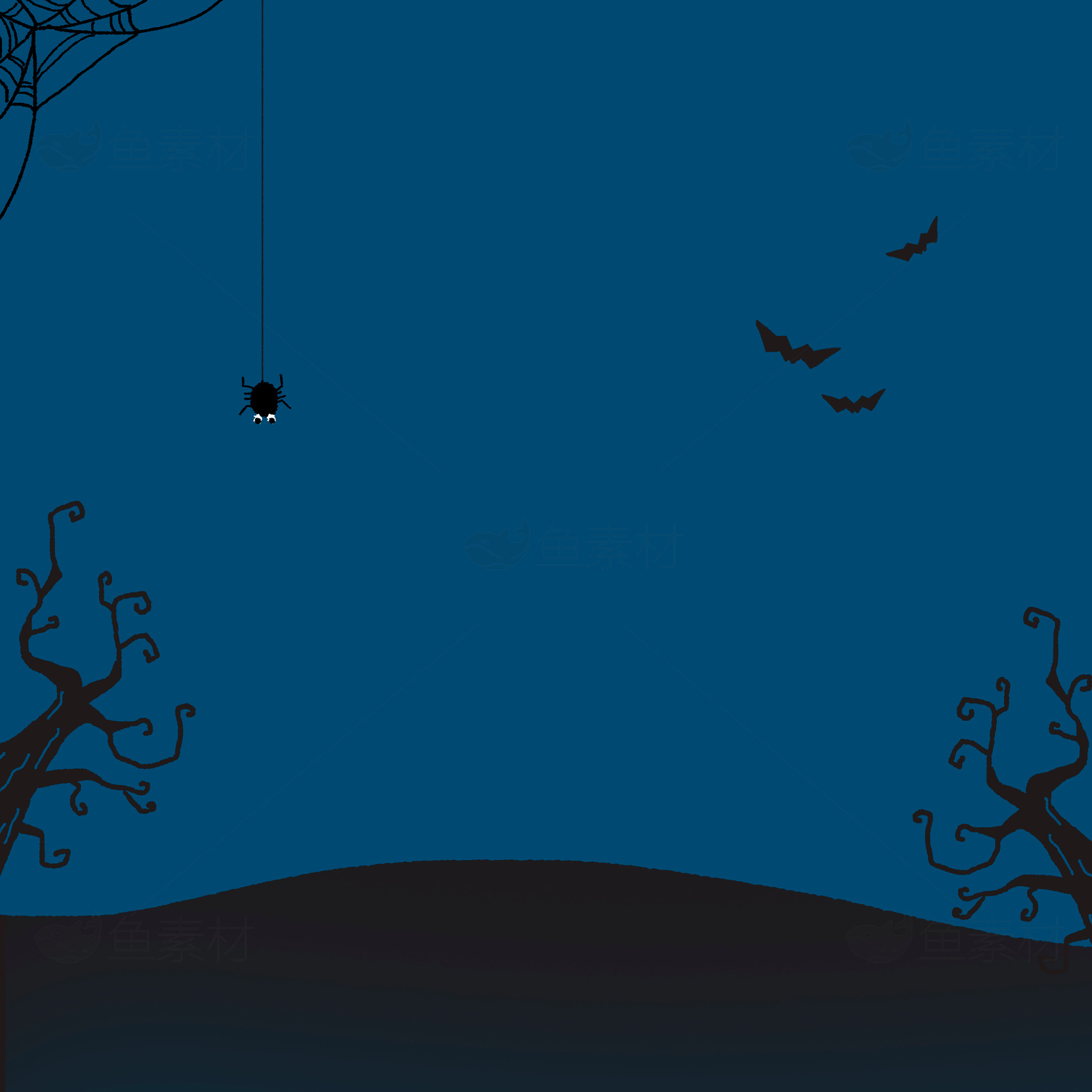 夜晚户外蝙蝠与蜘蛛的神秘景观素材