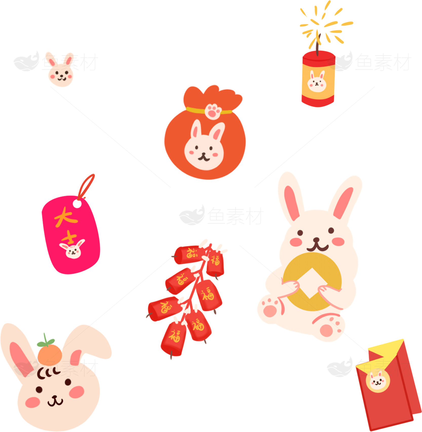 可爱兔子新年元素插画设计素材
