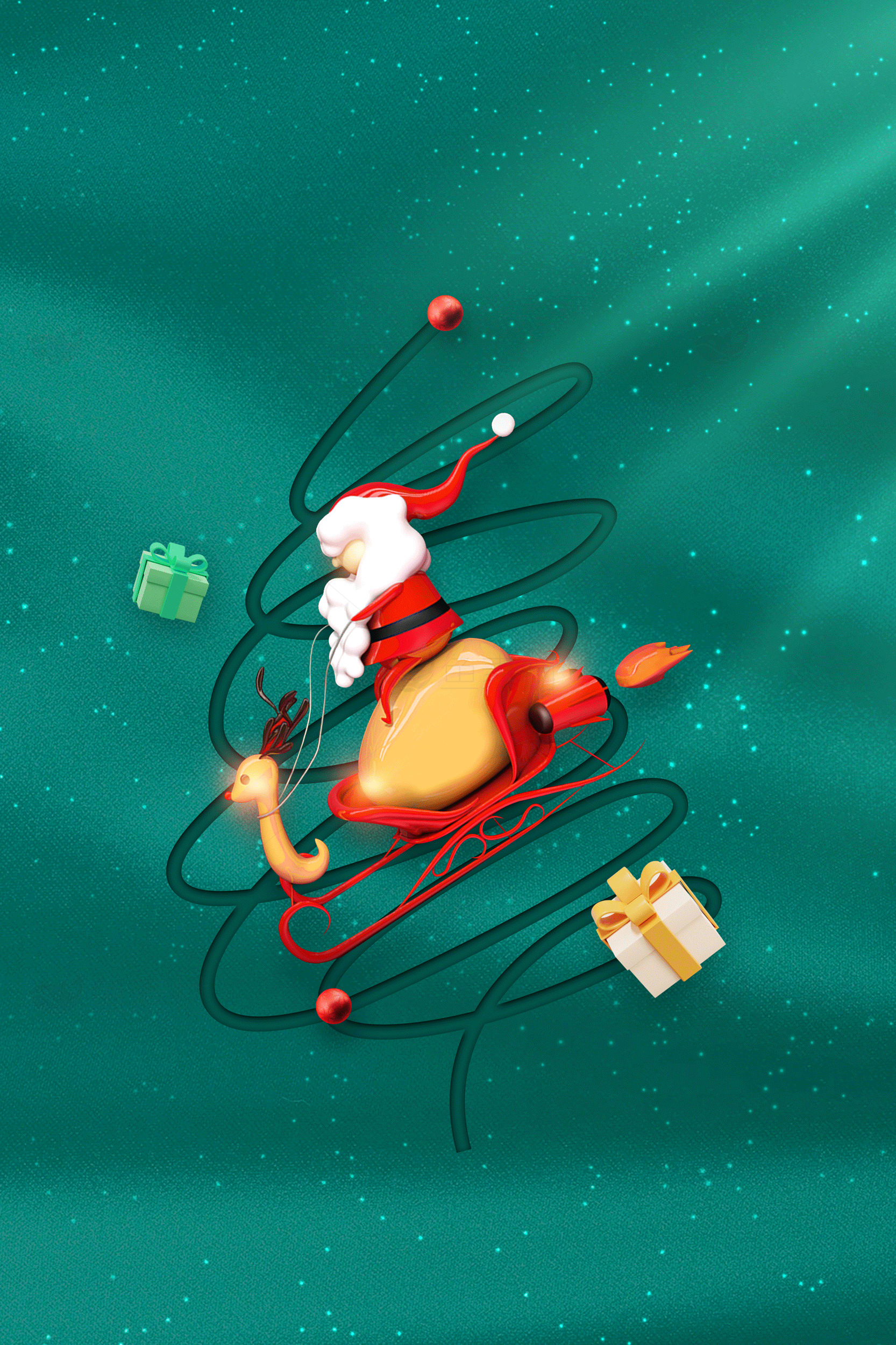 圣诞老人雪橇与礼物插画素材