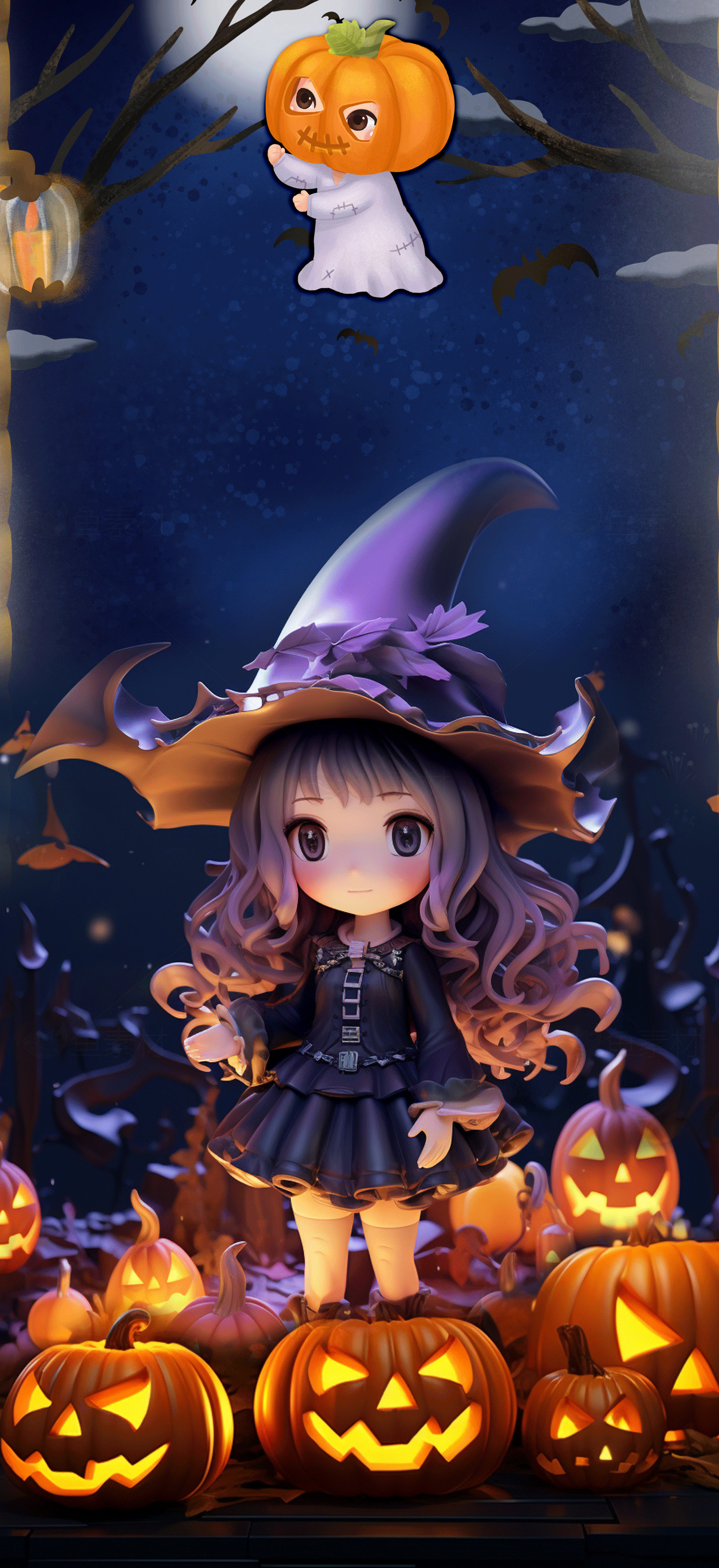 万圣节南瓜与女巫主题插画素材