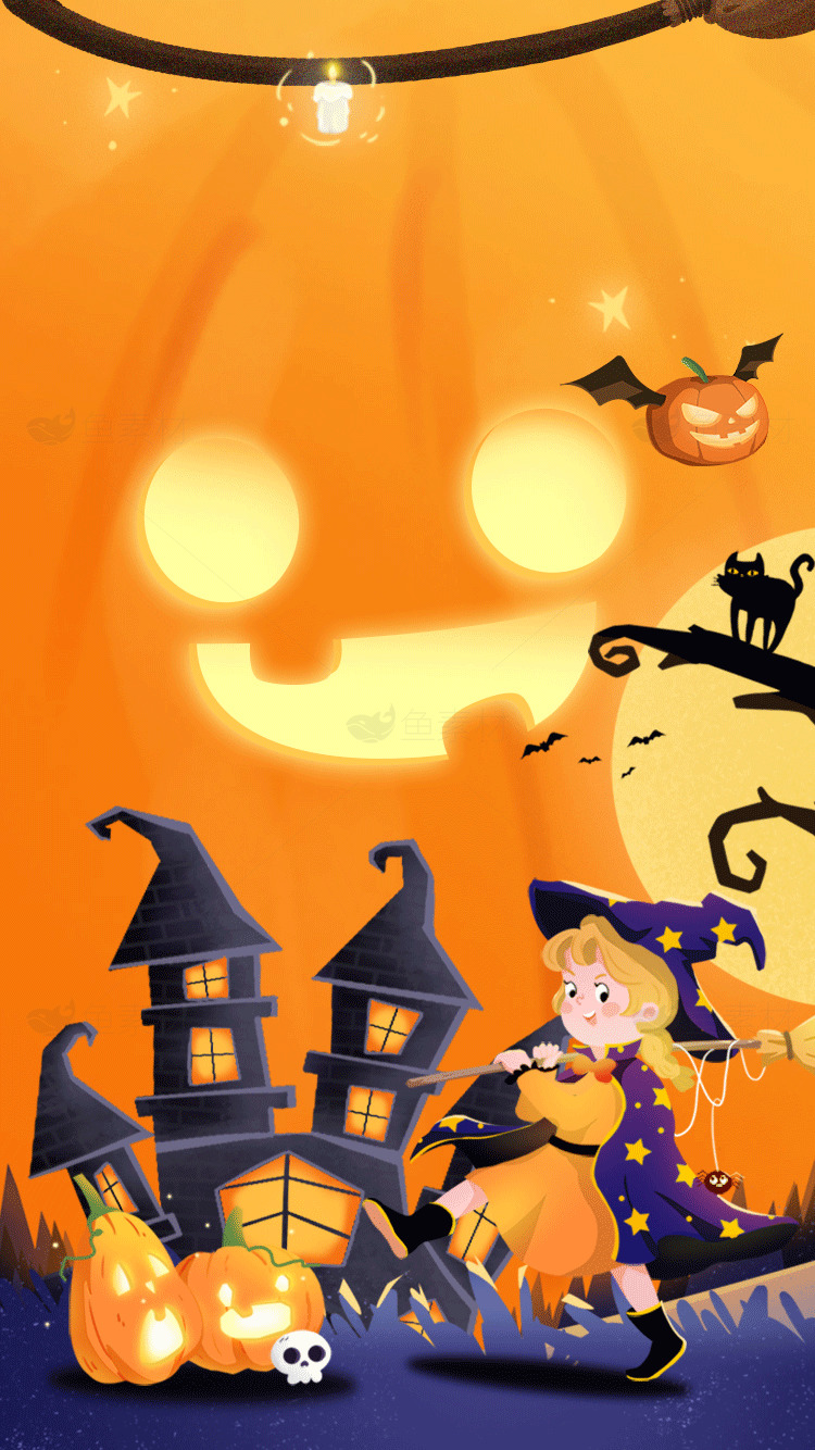 万圣节南瓜与女巫插画素材