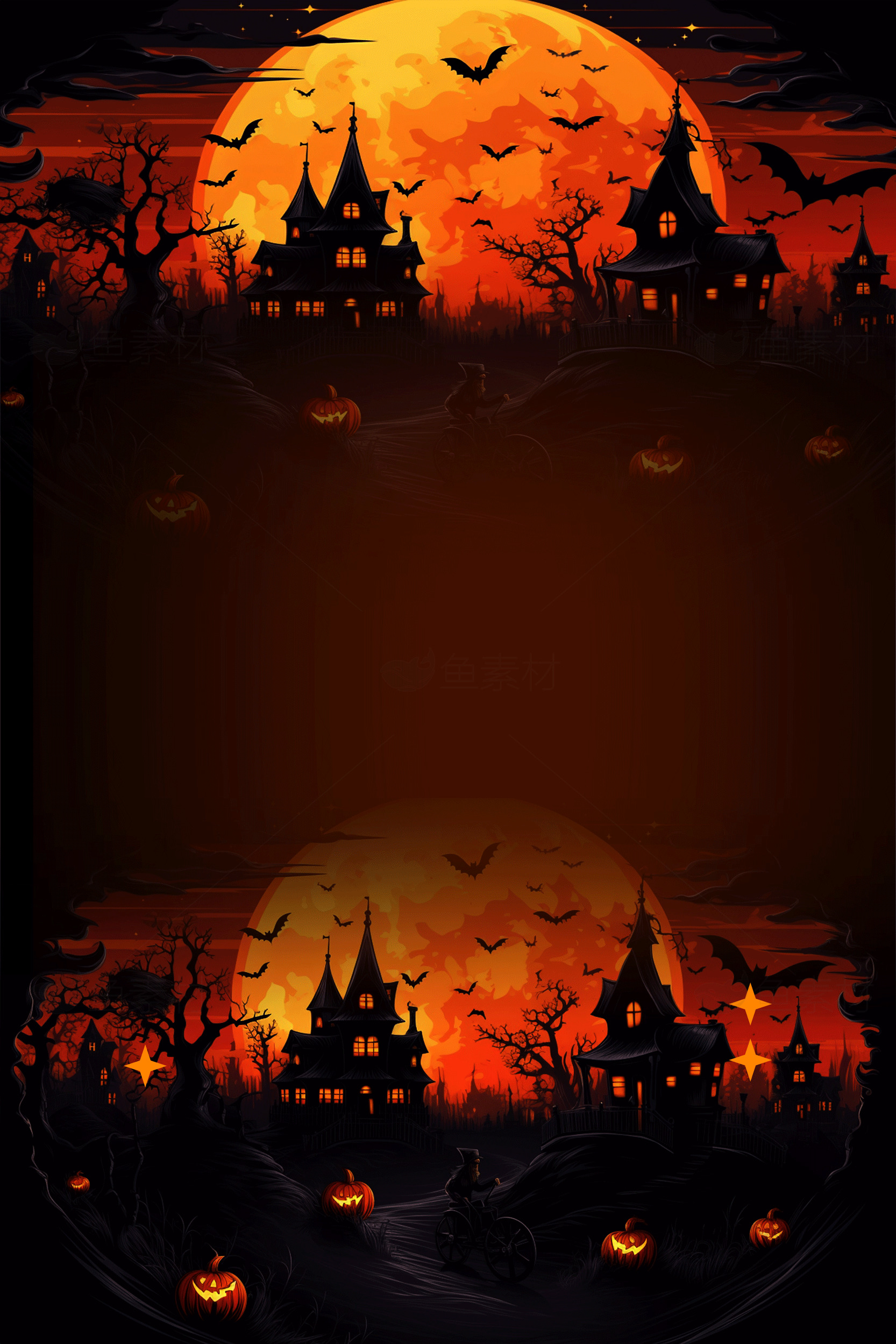 万圣节夜晚的恐怖南瓜与城堡插画素材