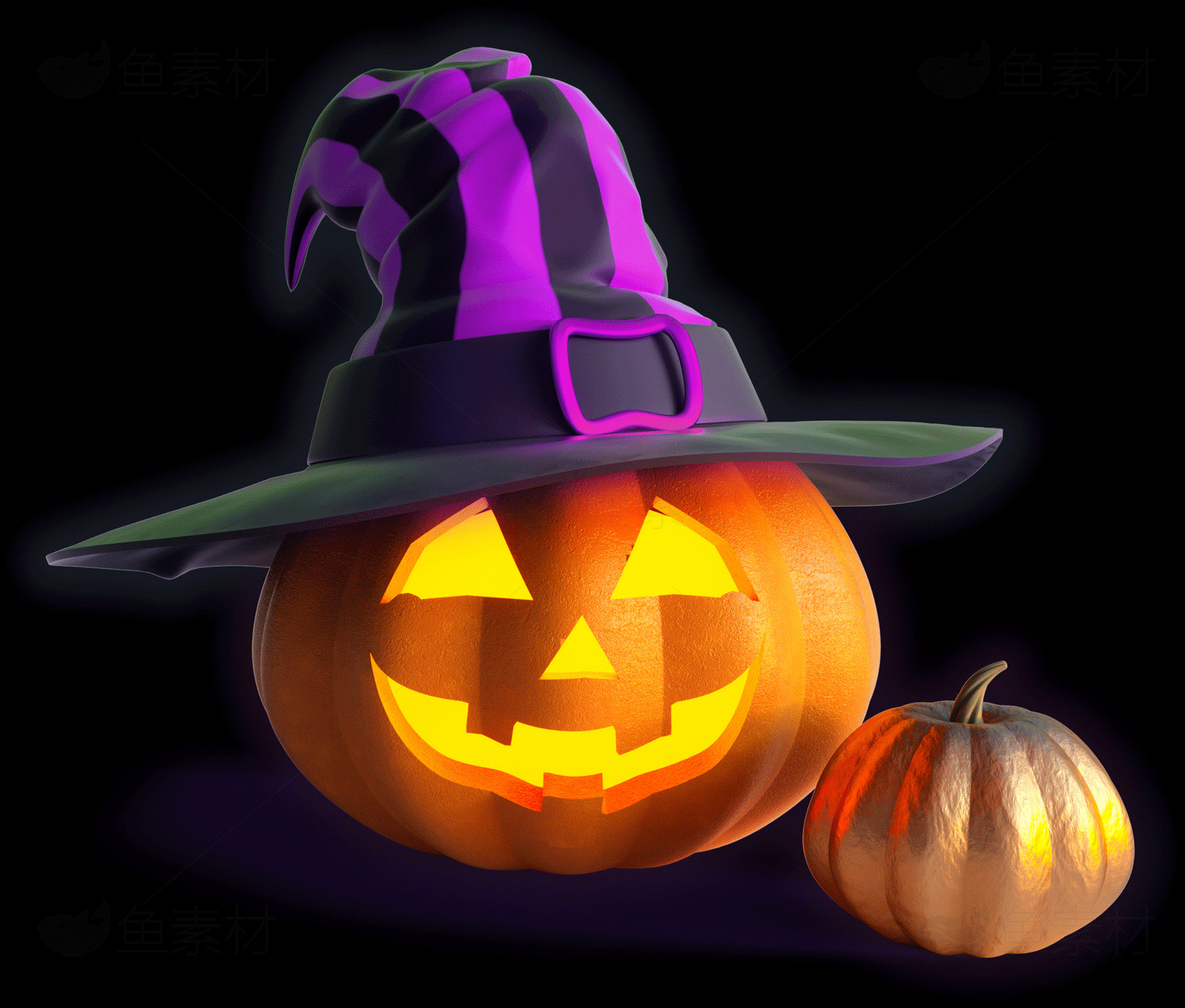 万圣节南瓜灯与巫师帽图片素材