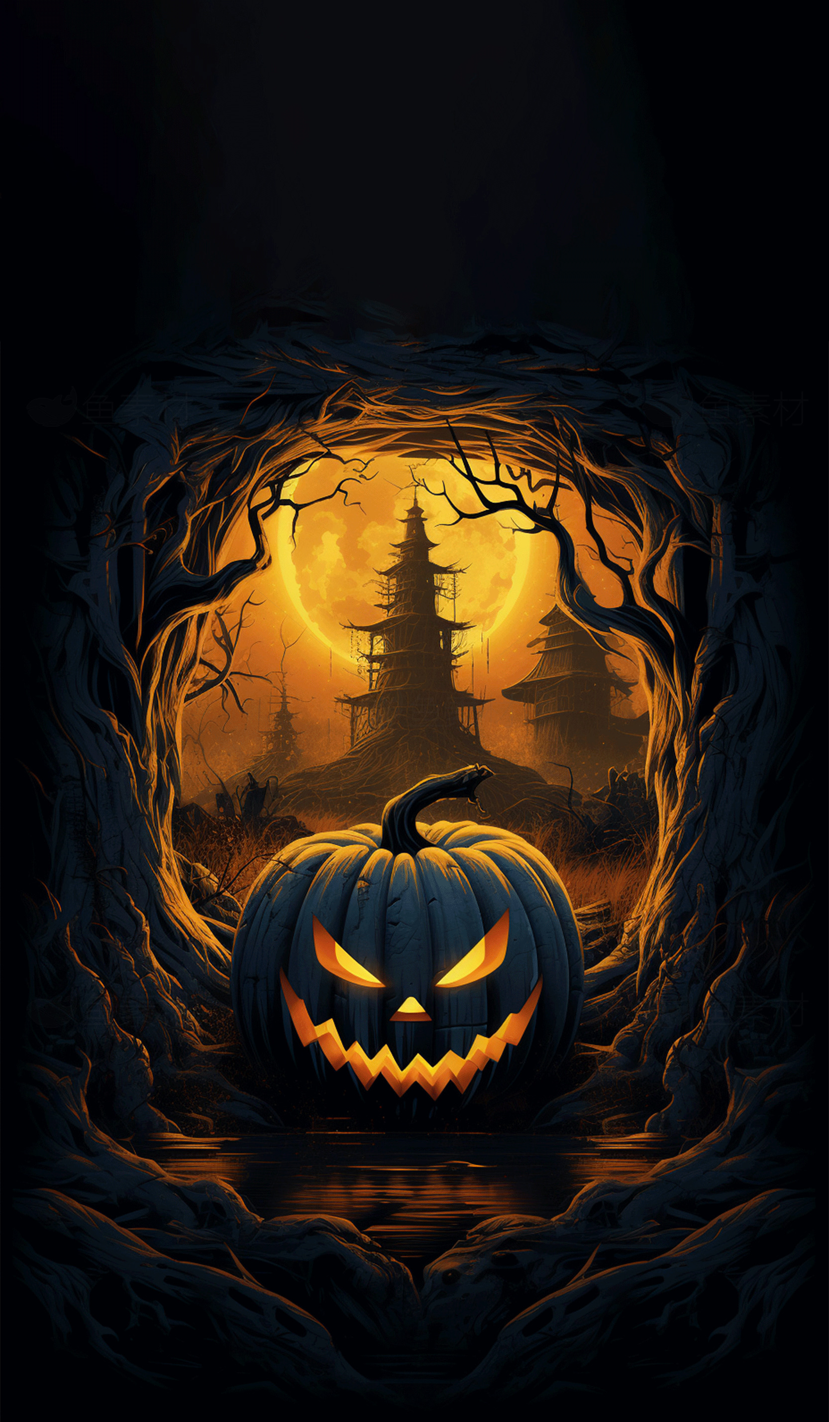 万圣节南瓜与神秘月夜素材