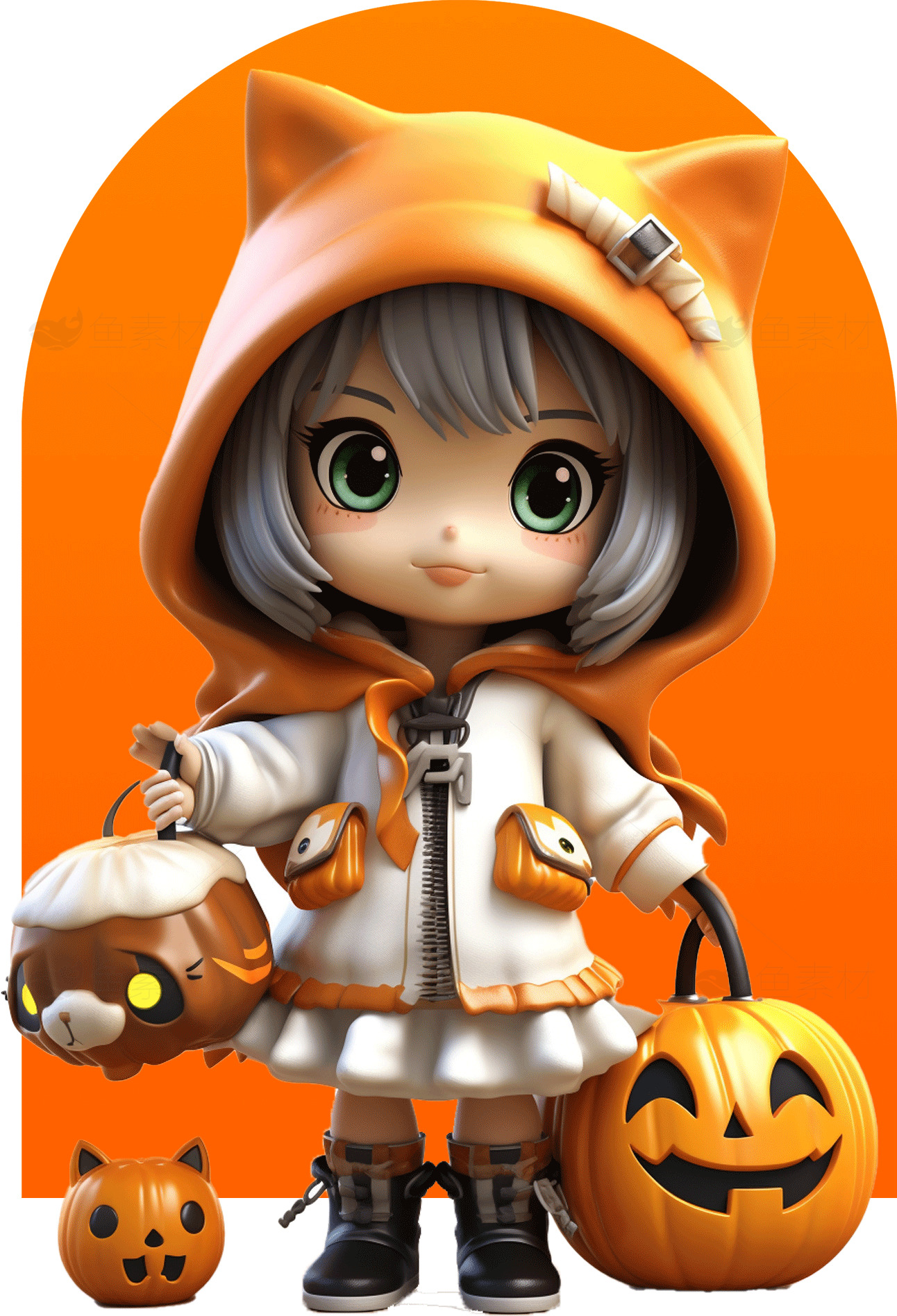 可爱万圣节南瓜女孩玩偶素材