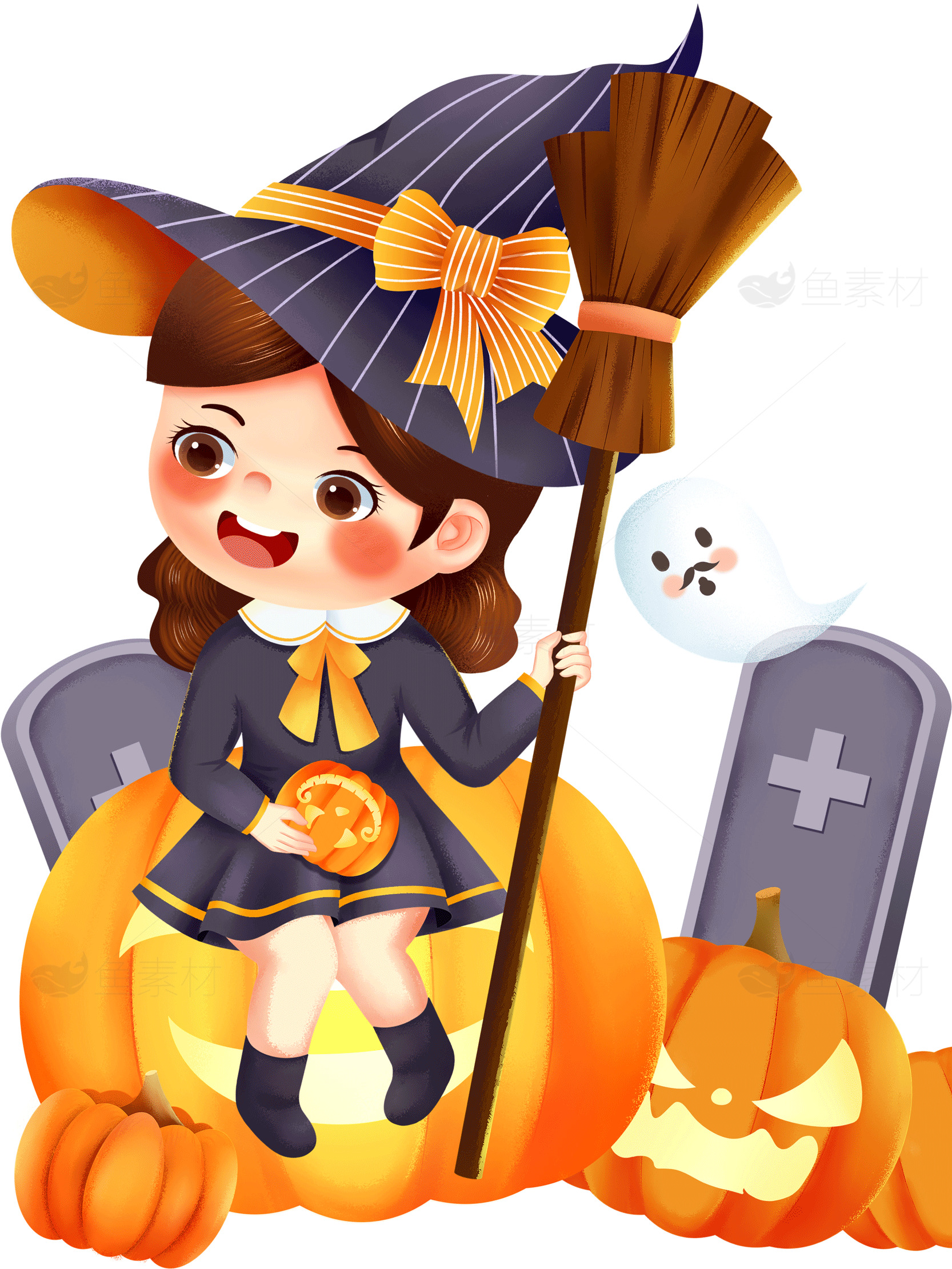 可爱万圣节女巫插画素材