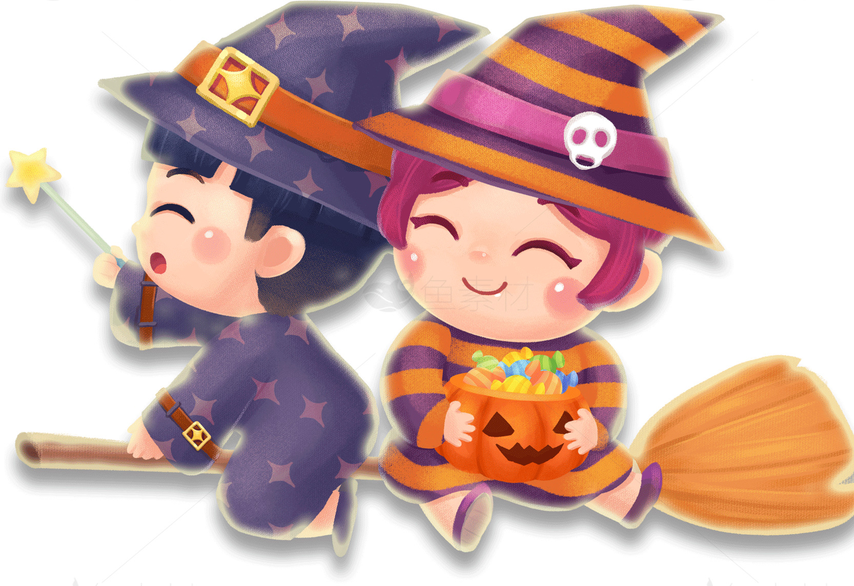 可爱万圣节巫师插画素材