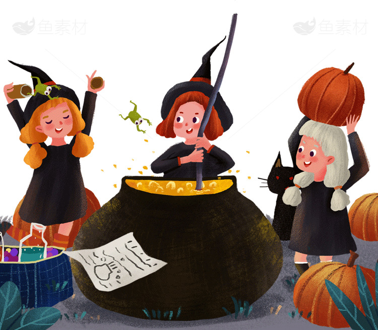 万圣节女巫的魔法聚会素材