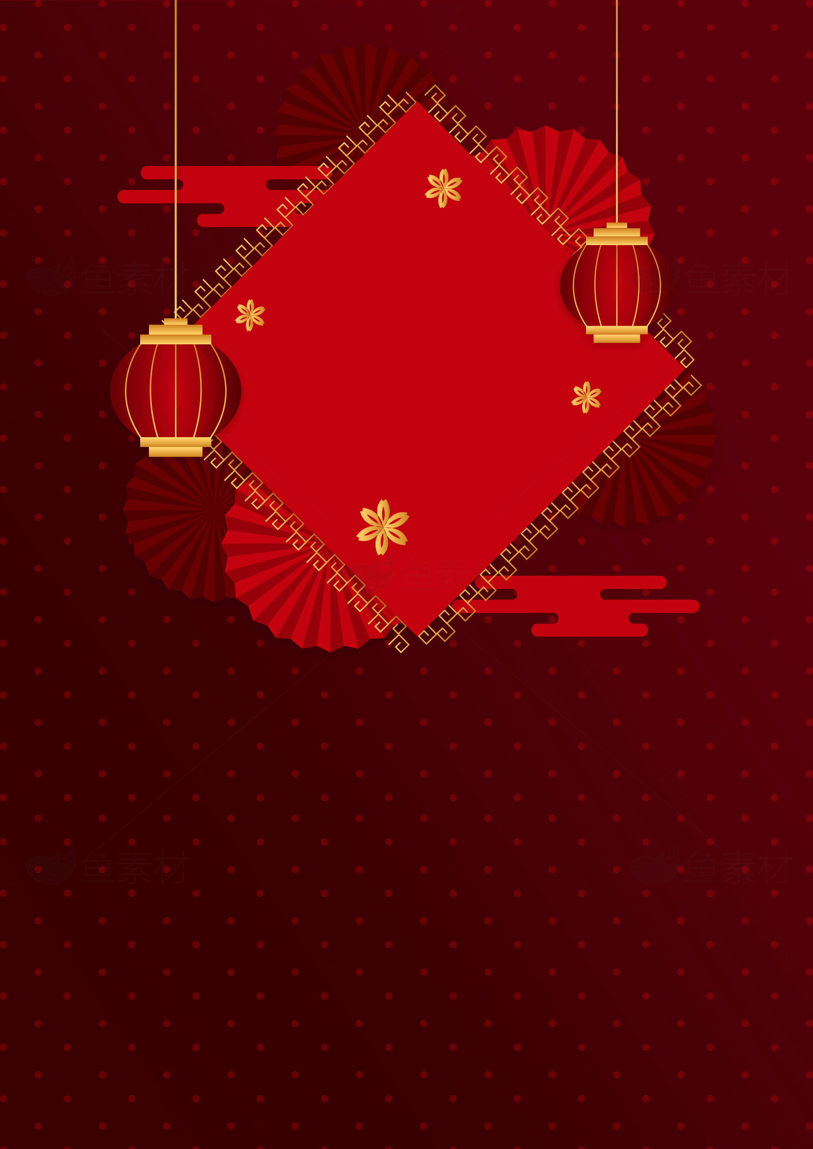 中国风红色背景设计与灯笼元素素材