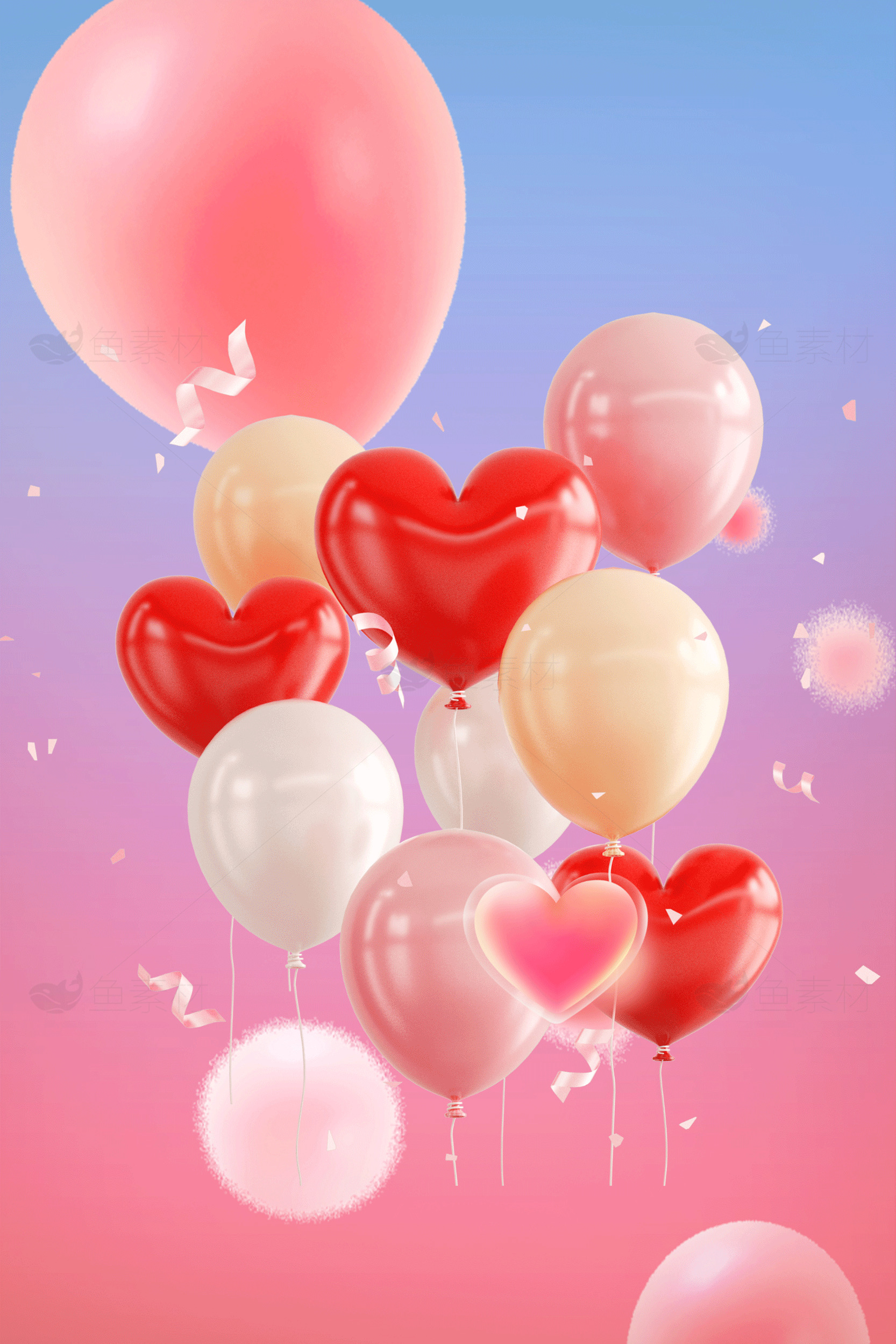 浪漫气球背景图片 - 爱心和粉色气球的唯美组合素材