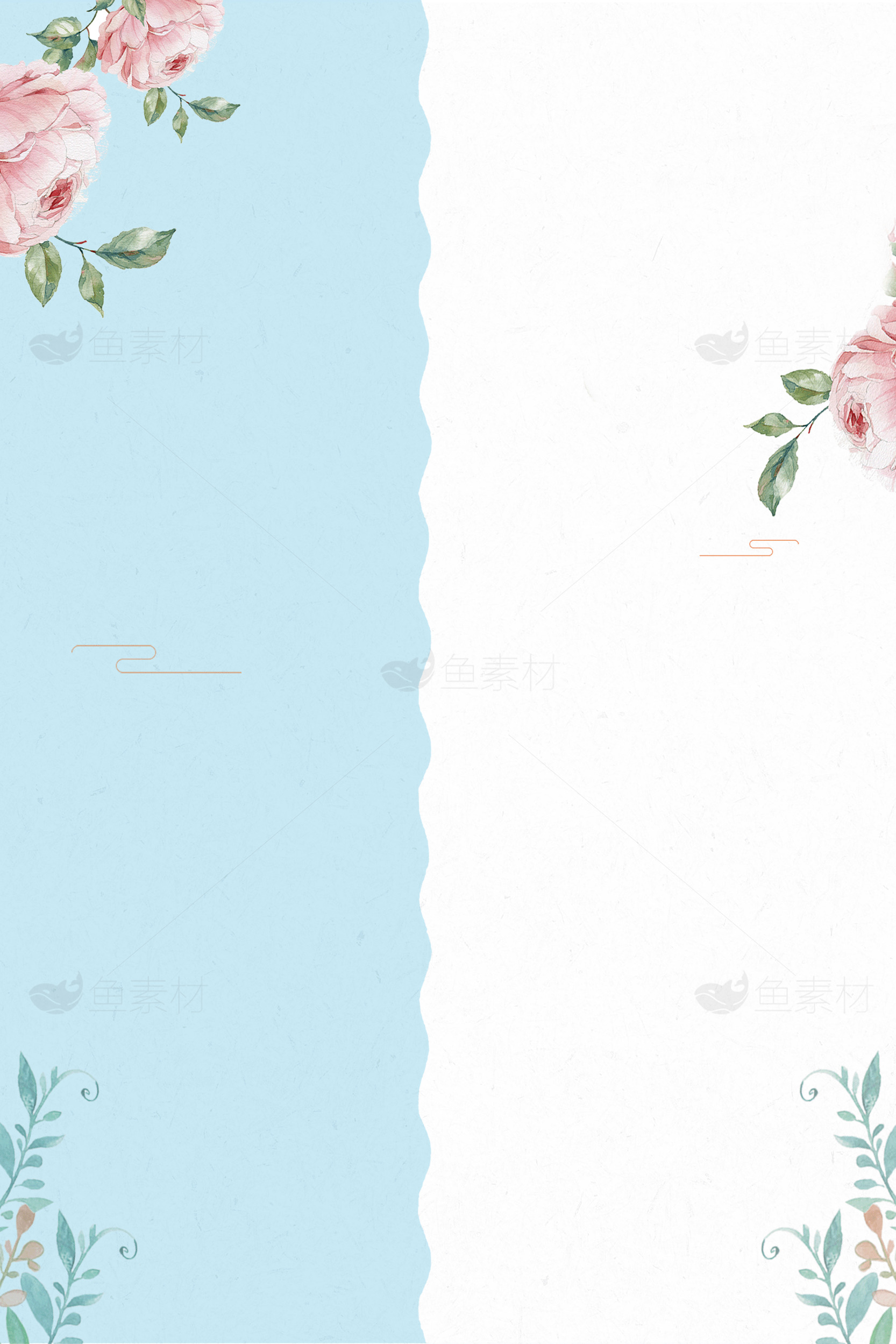 优雅花卉背景设计：蓝色与白色的完美结合素材