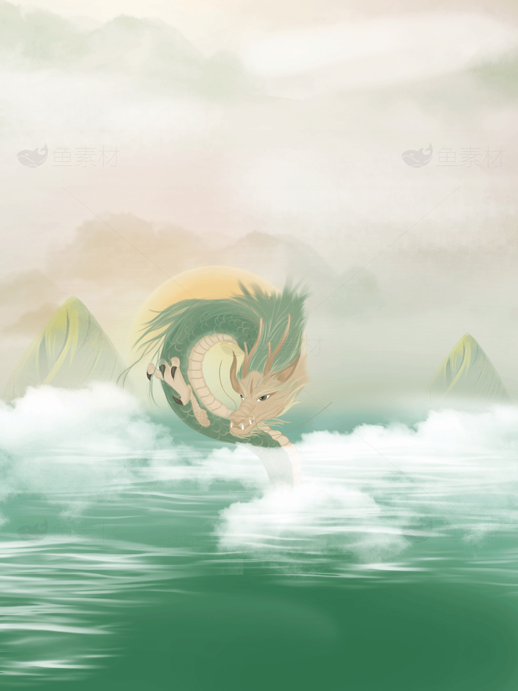 神秘东方龙与山水画意境素材