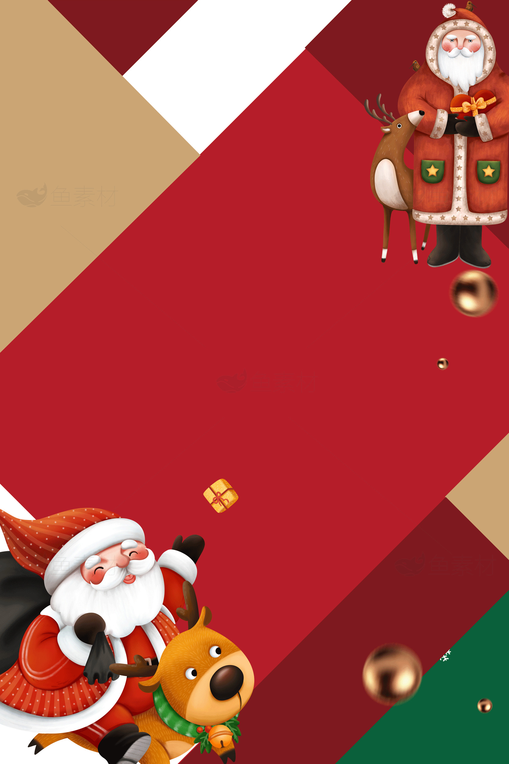 圣诞节快乐：圣诞老人和驯鹿的节日庆祝素材