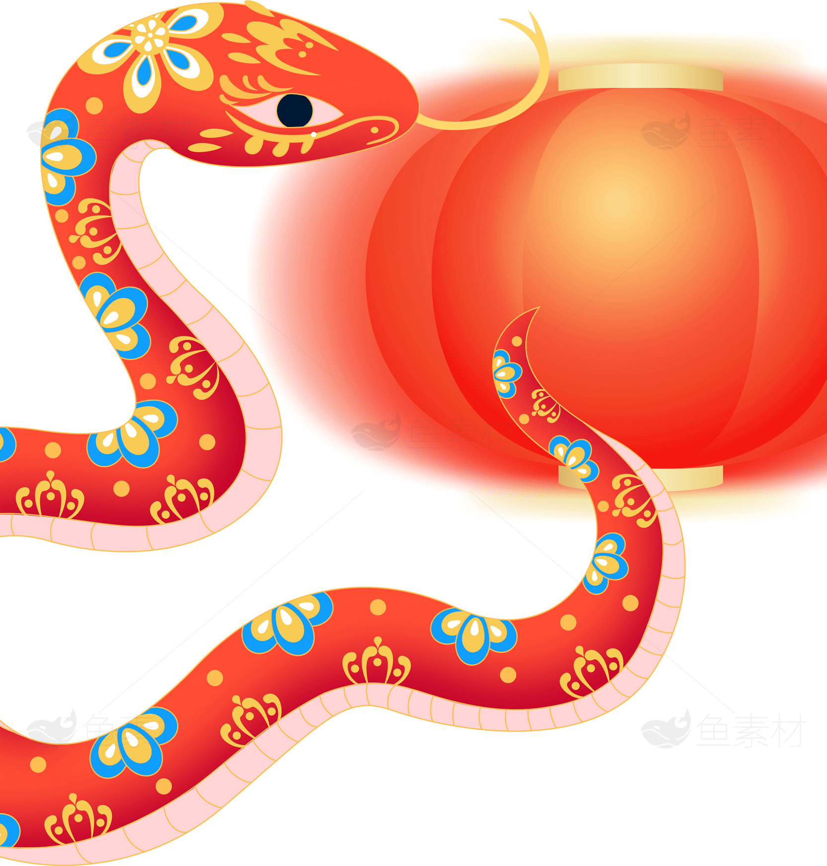 中国新年蛇与灯笼插画素材