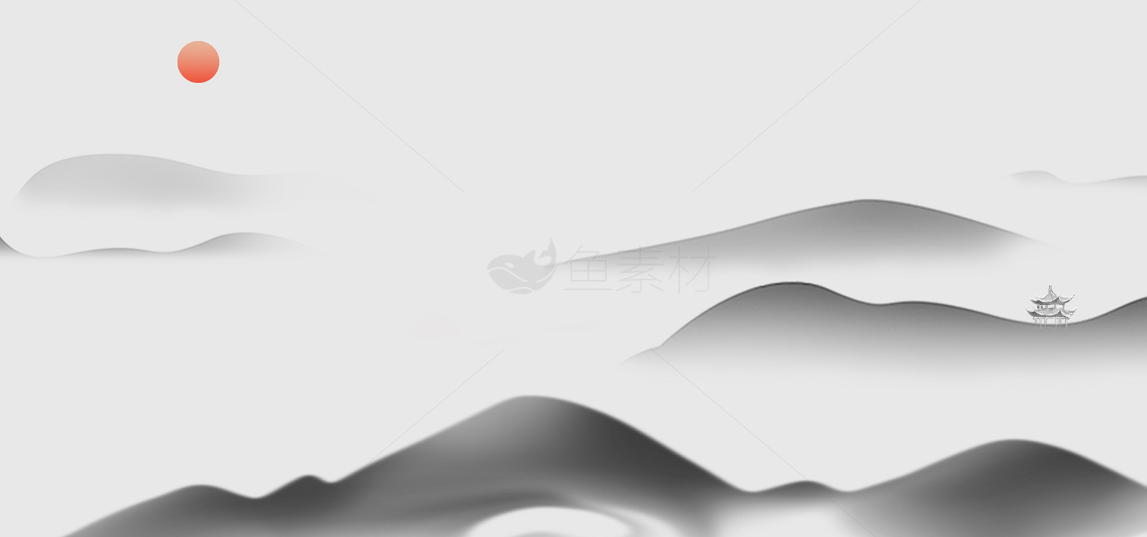 中国水墨山水画：简约风景艺术素材