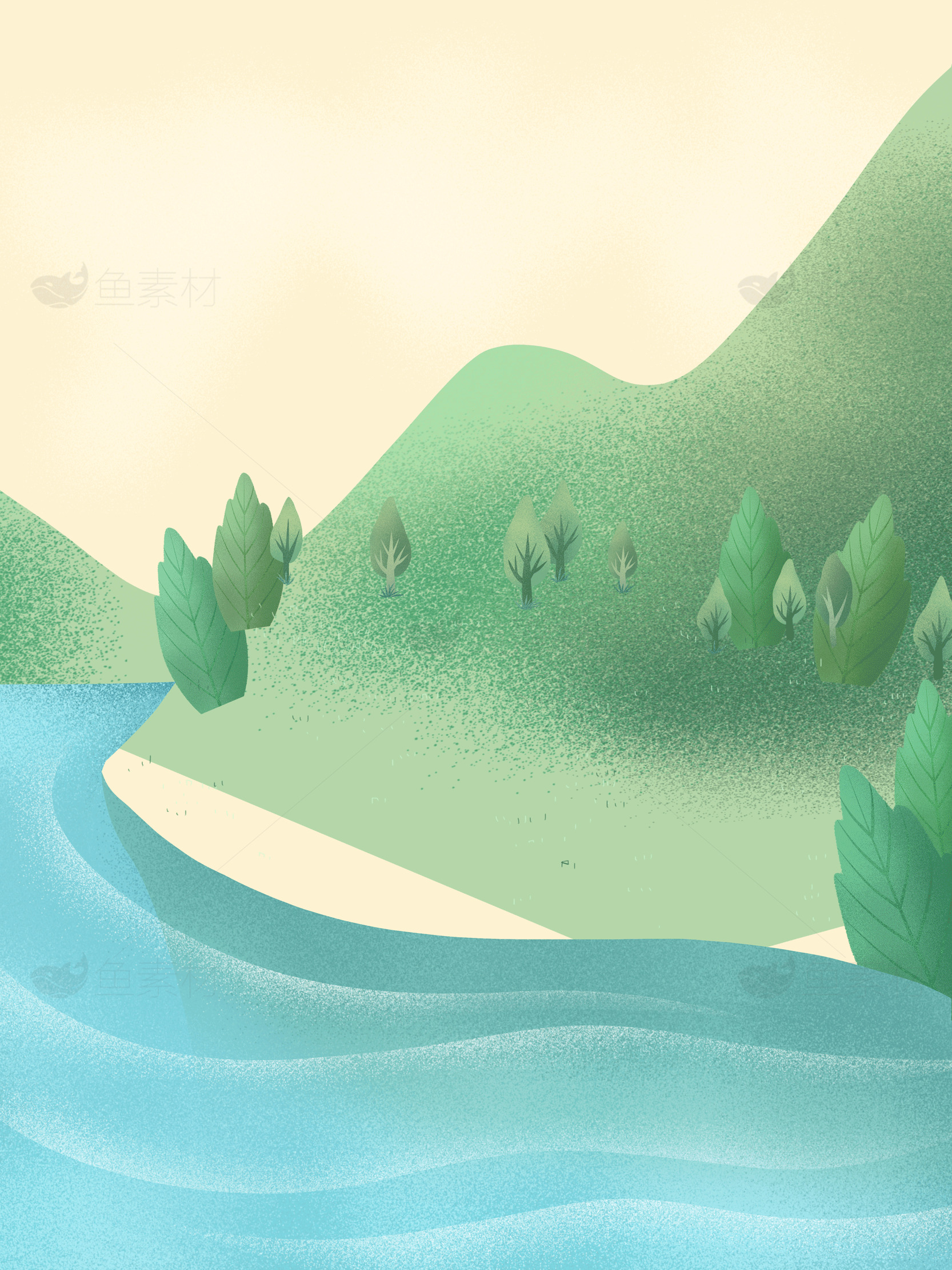 宁静的山水风景插画素材
