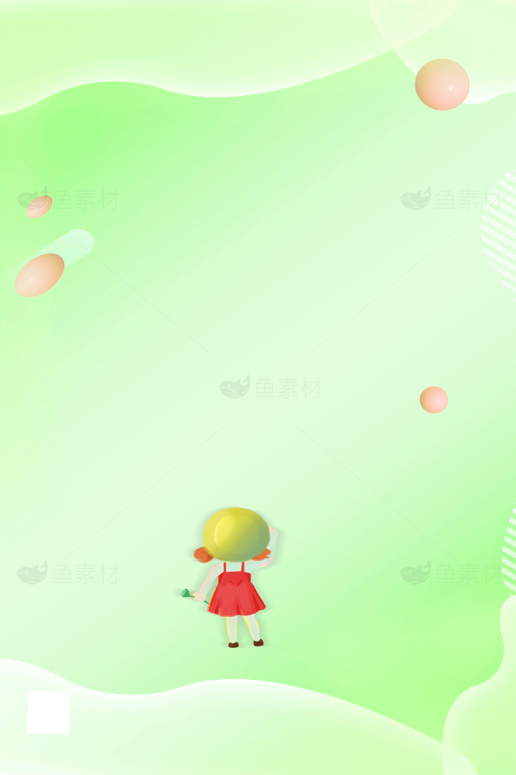 可爱女孩与绿色背景插画素材