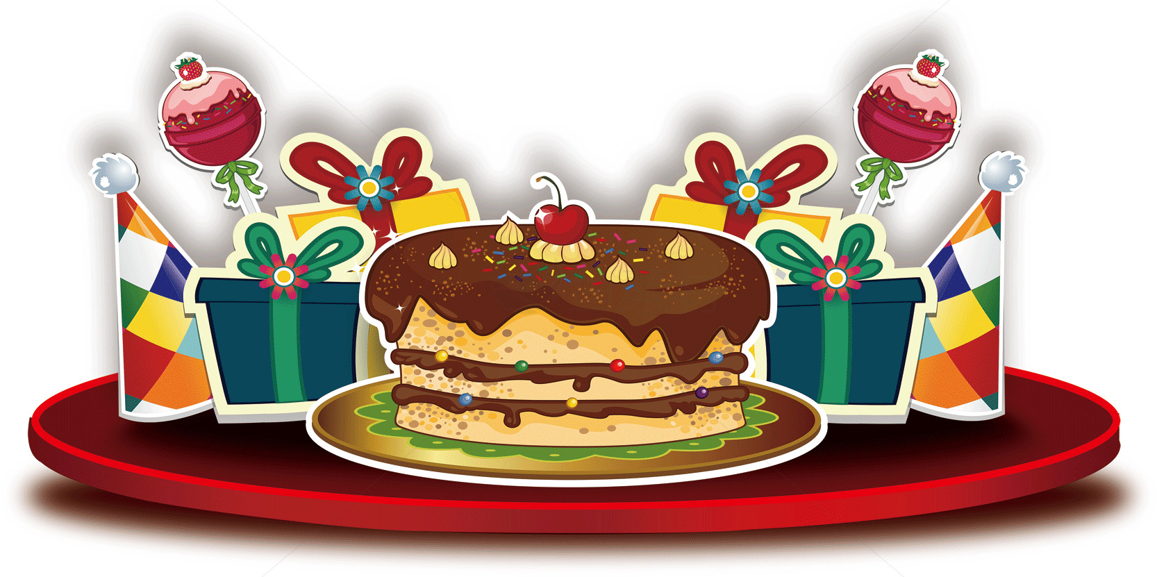 美味的巧克力蛋糕与生日礼物插画素材