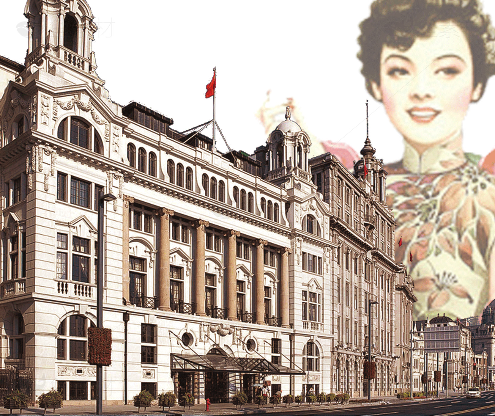 上海外滩历史建筑与传统文化融合素材