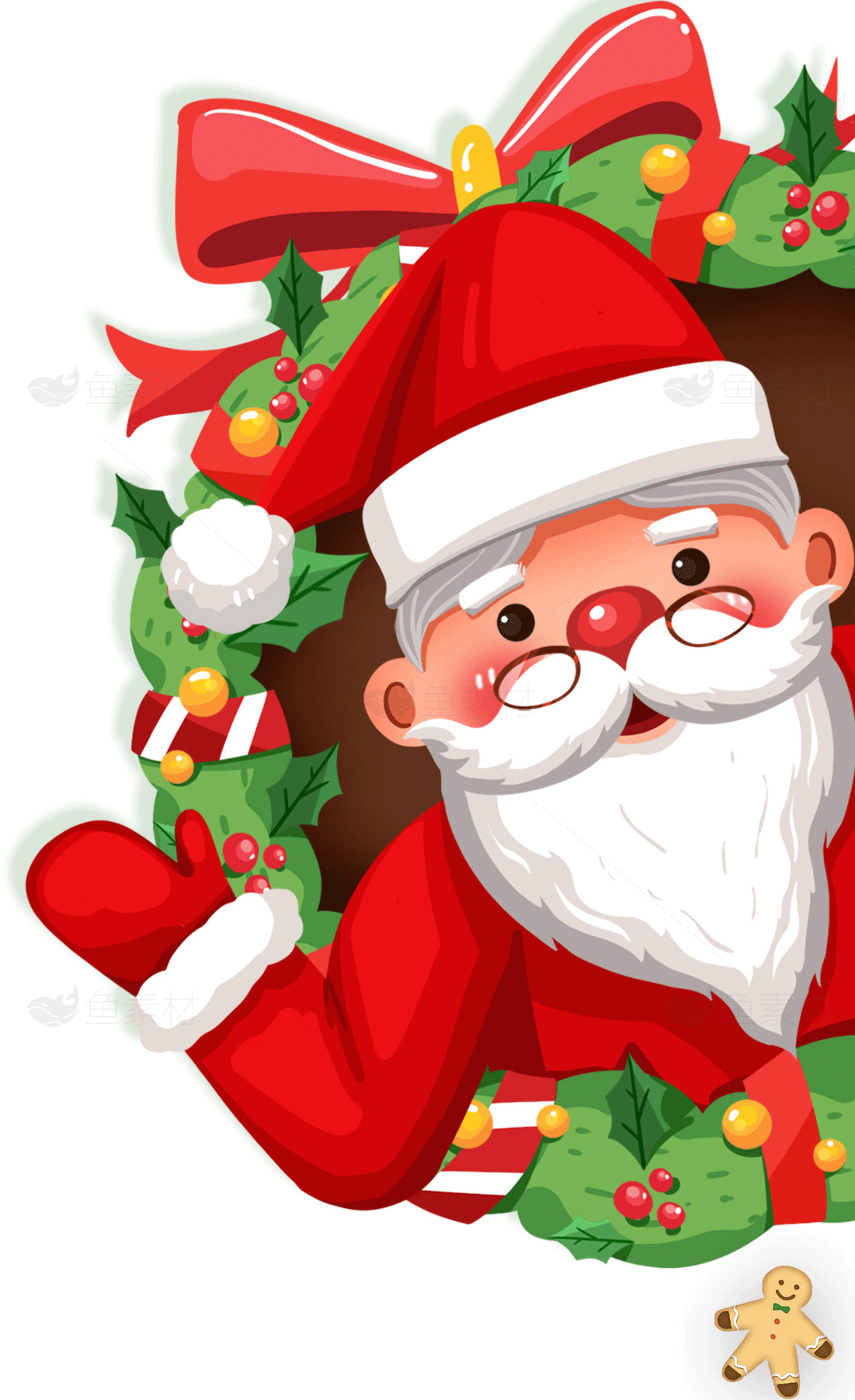 圣诞节卡通插画：圣诞老人与节日花环设计素材