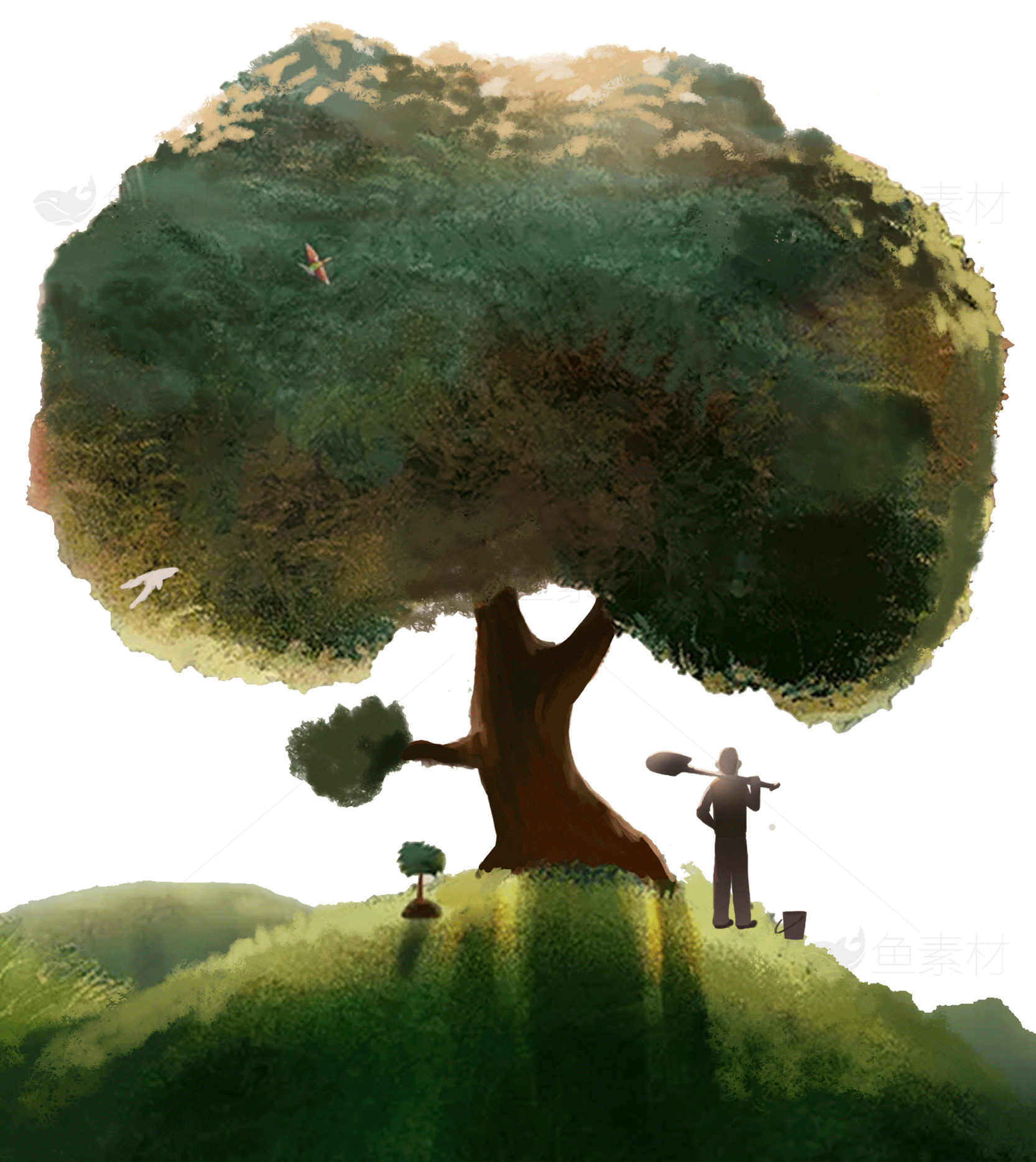 大树下的宁静时光插画素材