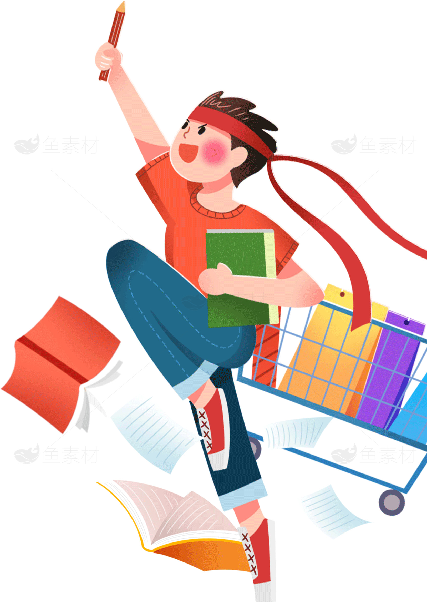 学生学习插画：努力奋斗的孩子素材