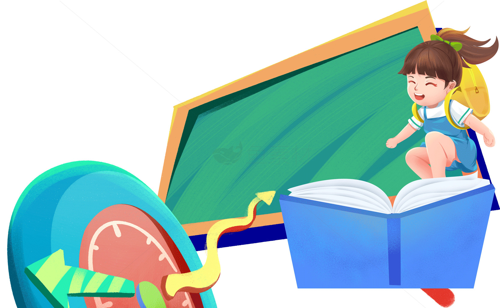 儿童教育插画：书本与黑板素材