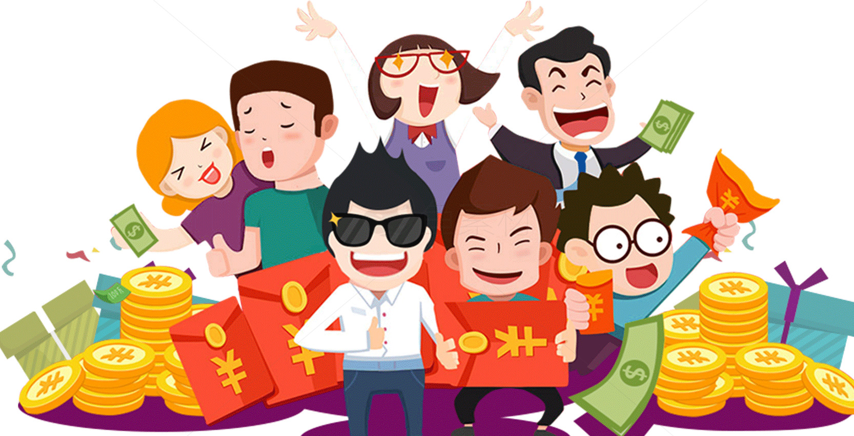 庆祝财富和成功的卡通人物插画素材