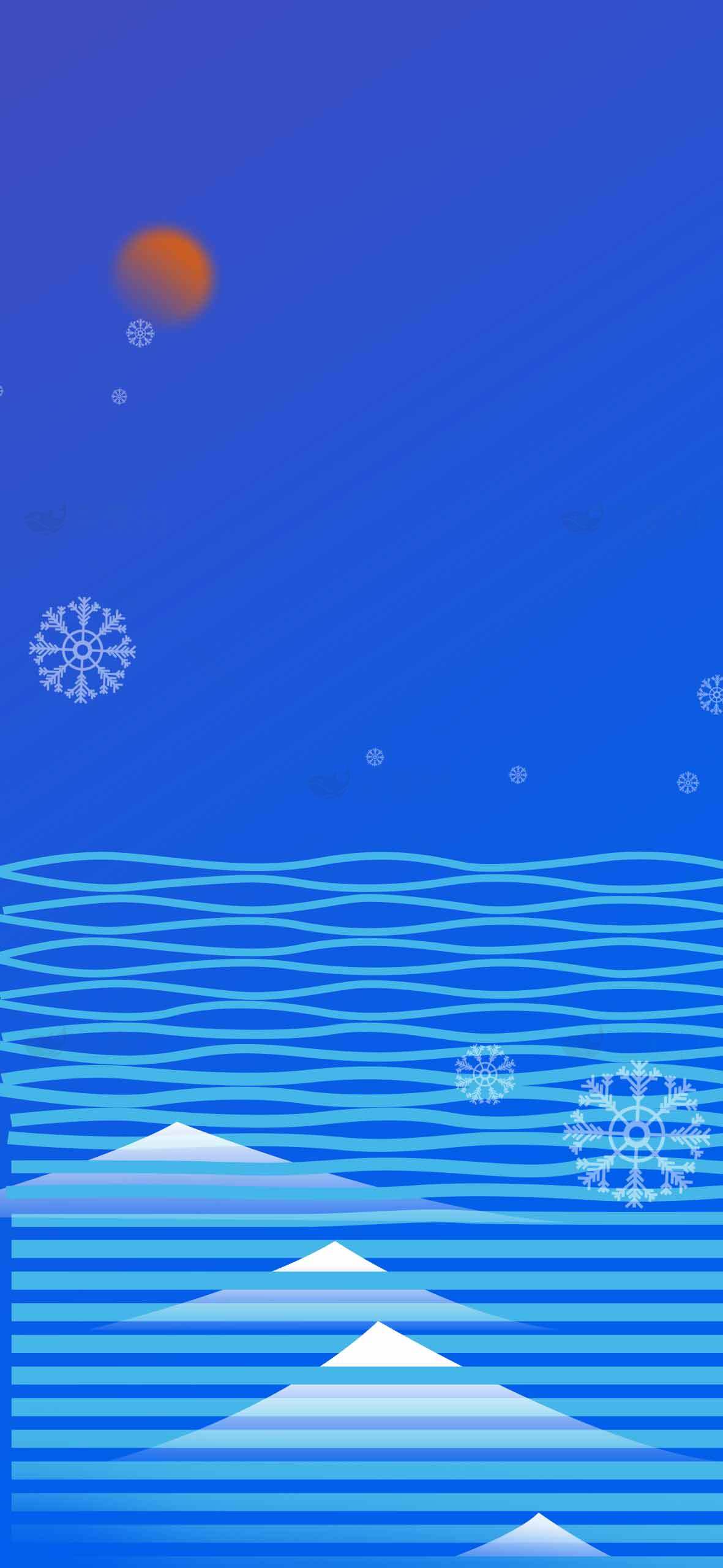 冬季蓝色背景与雪花和山峰插画素材