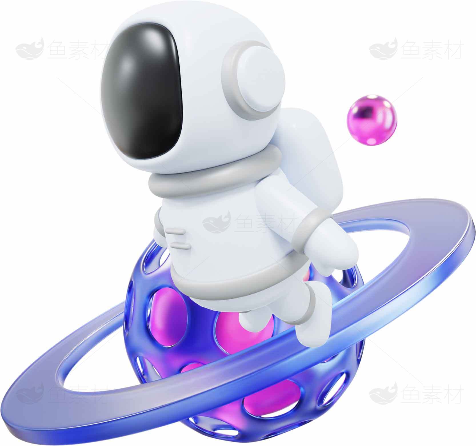 可爱太空人插画：探索宇宙的卡通形象素材