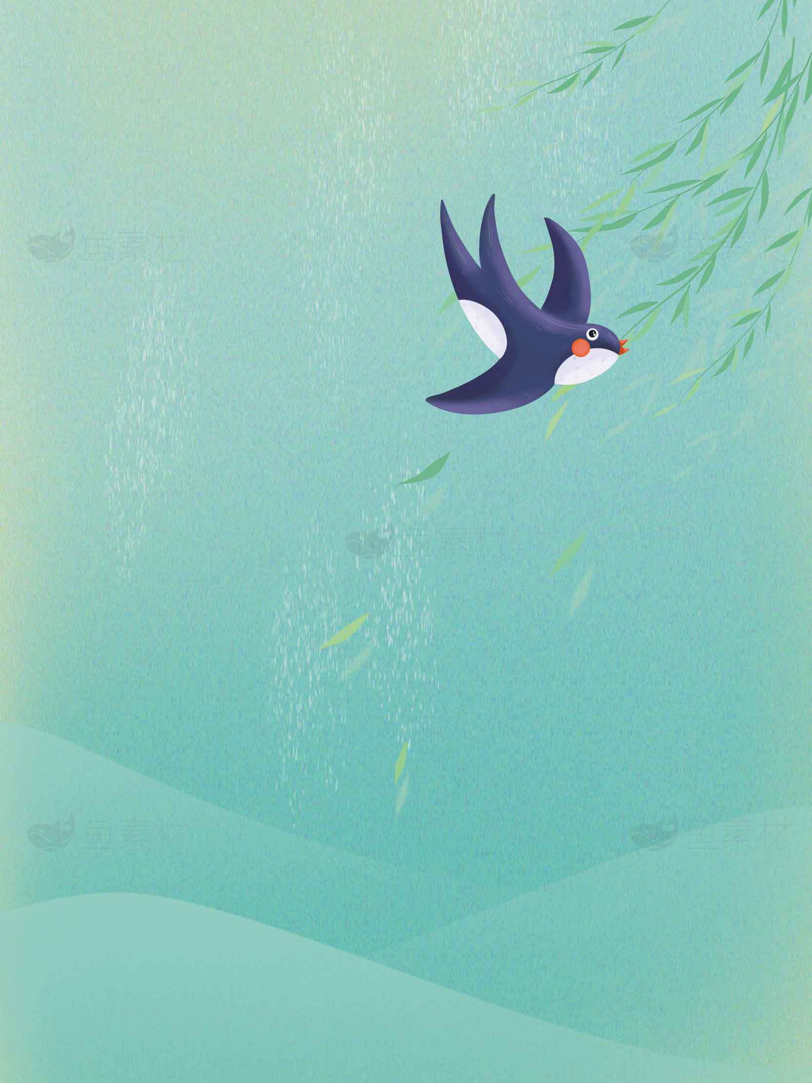 春日飞燕与柳枝背景插画素材