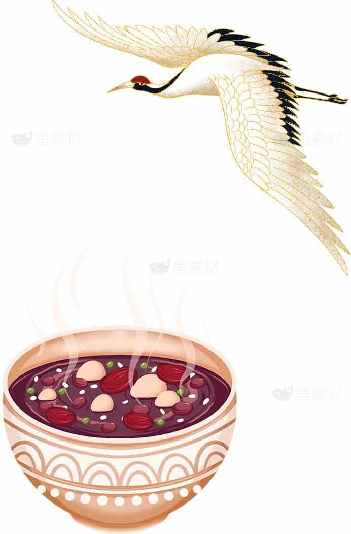 传统腊八粥与仙鹤插画设计素材