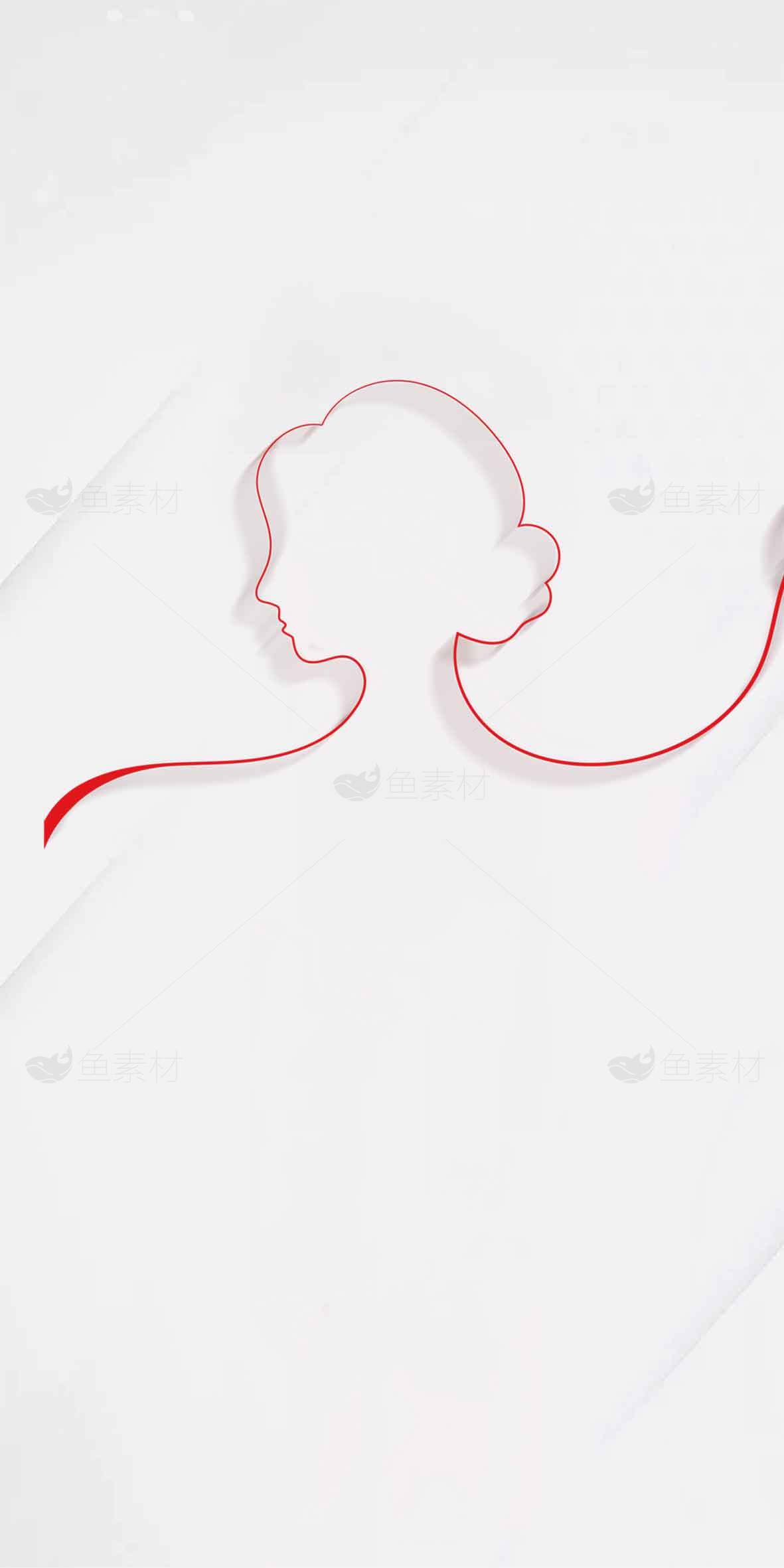 红线勾勒女性轮廓的极简艺术设计素材