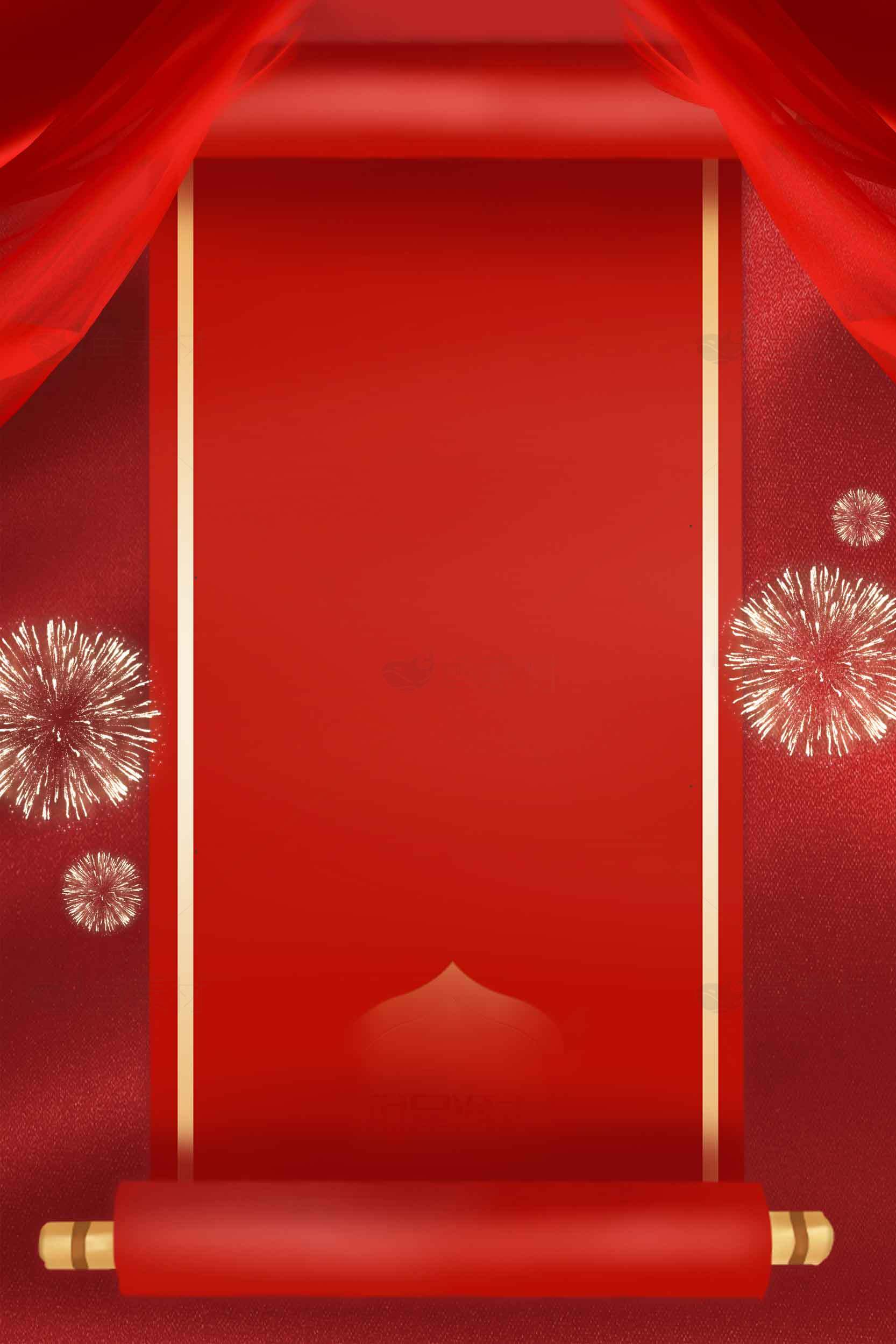 红色喜庆背景卷轴设计图片素材