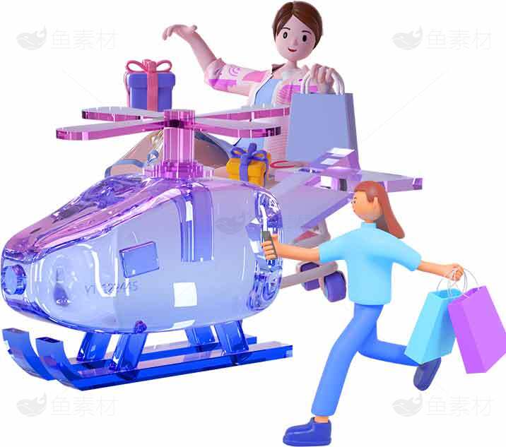 创意直升机玩具与购物场景图片素材