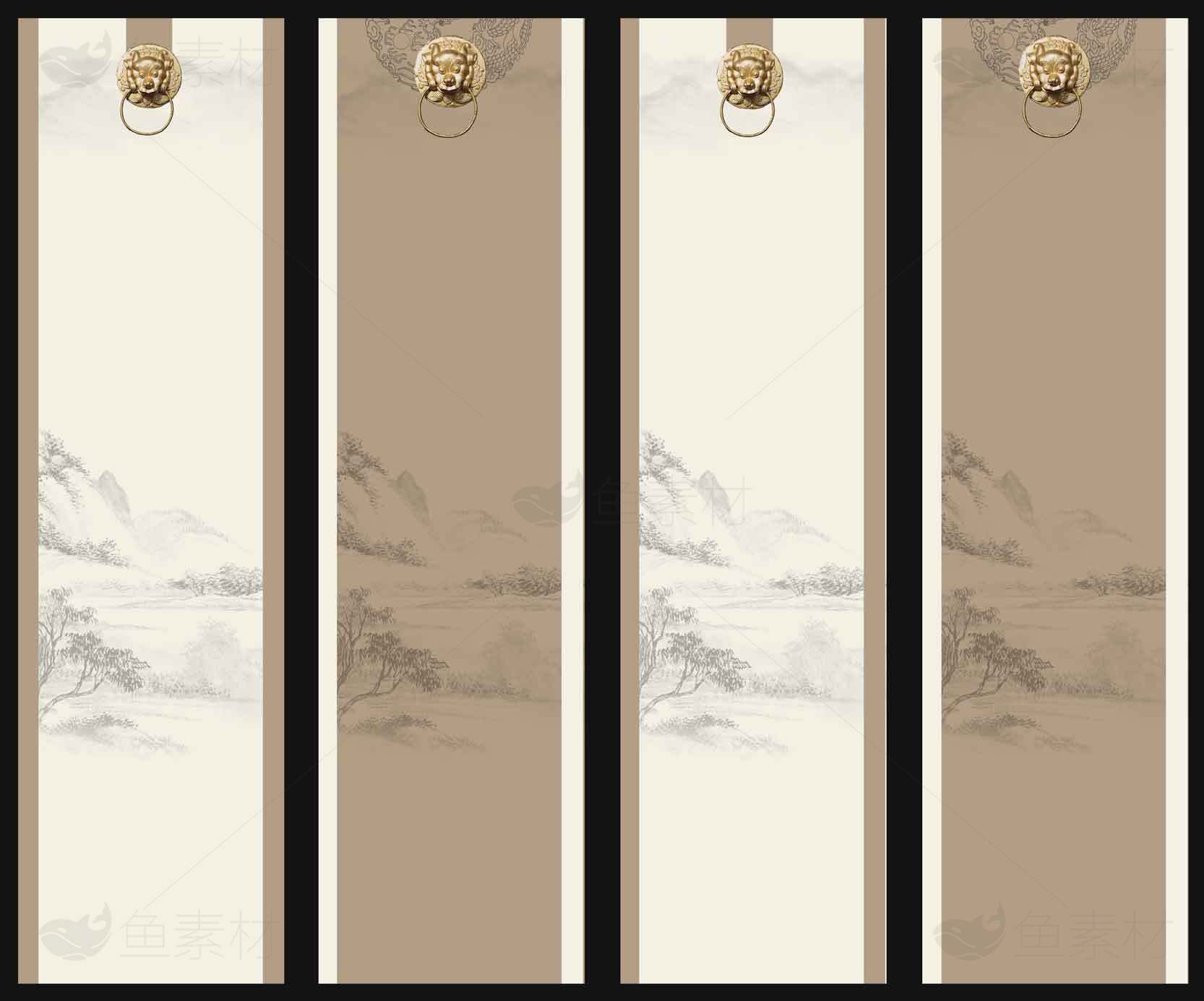 中式山水风书签设计图片素材