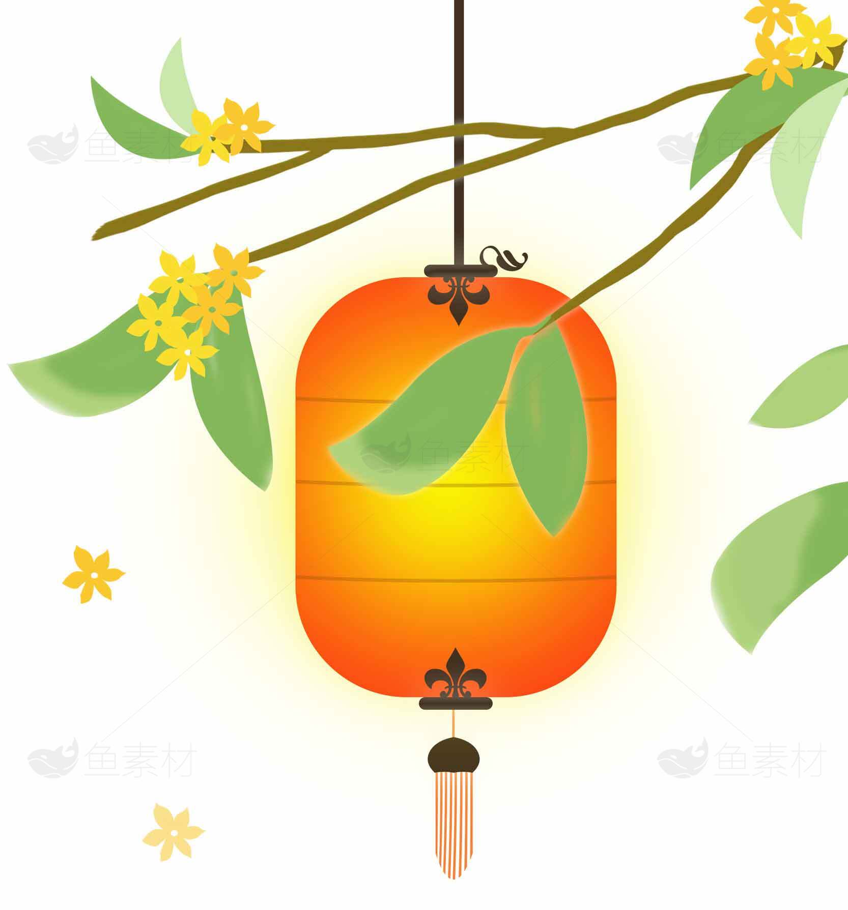 中秋节桂花灯笼插画设计素材