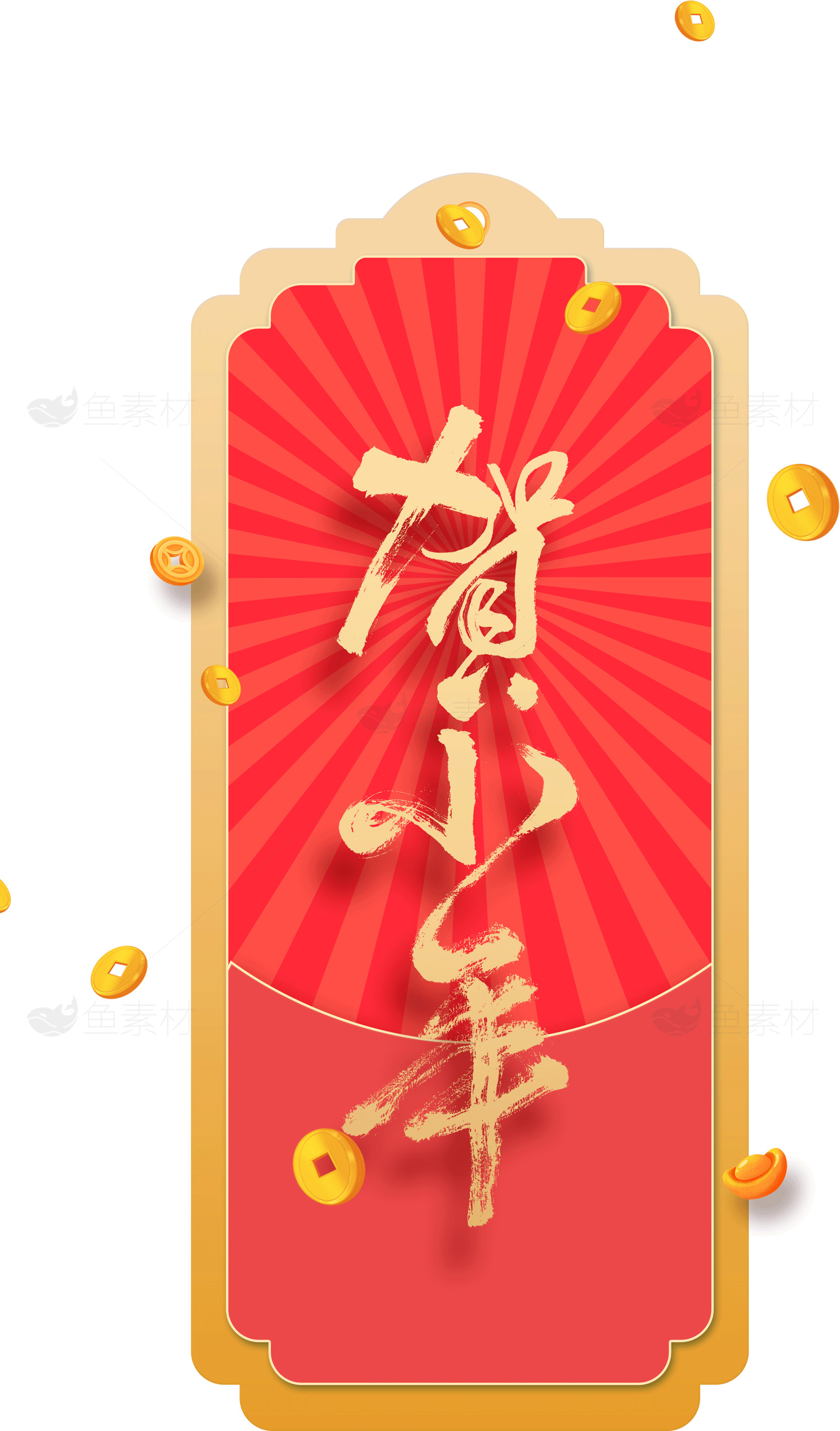 新年红包贺卡设计-喜庆红金主色调素材