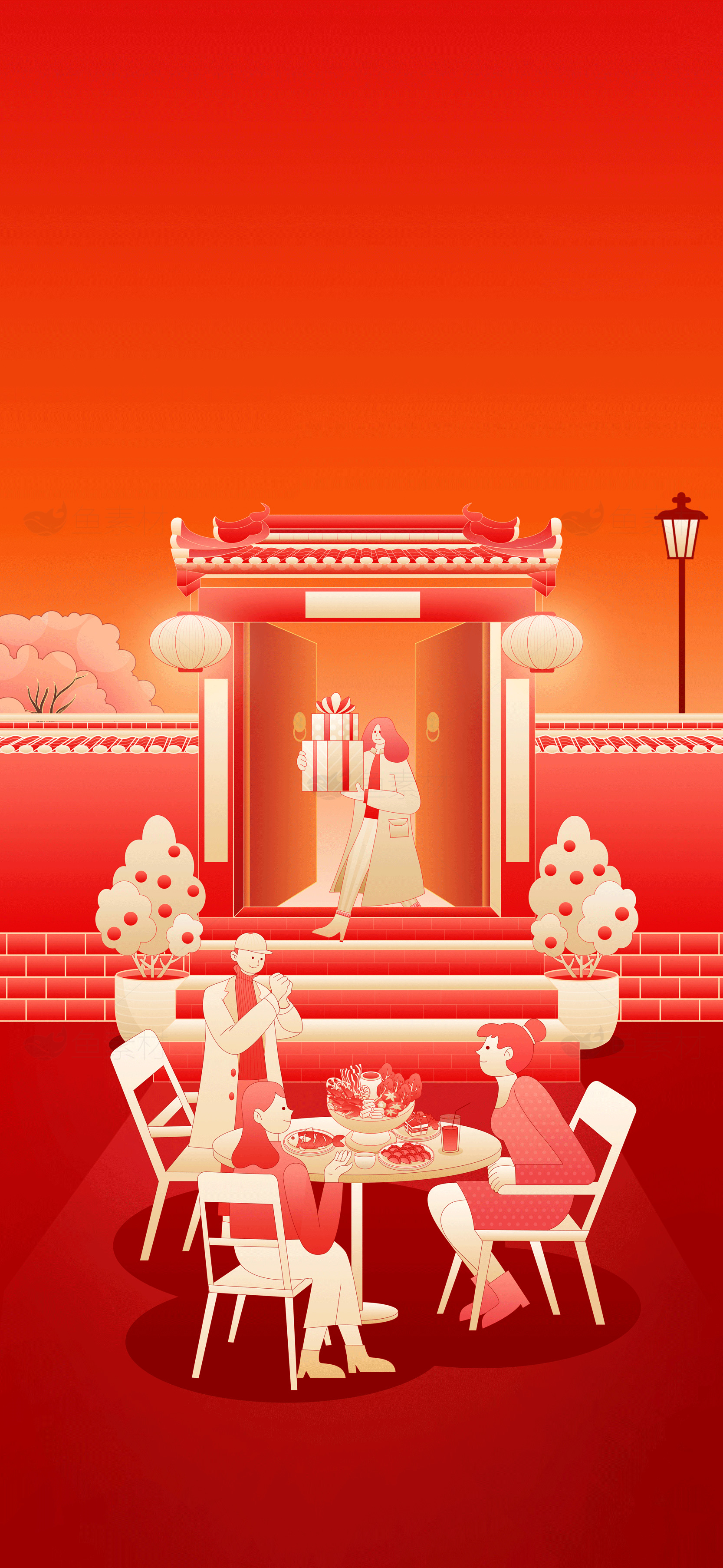 春节团圆家庭聚会插画素材