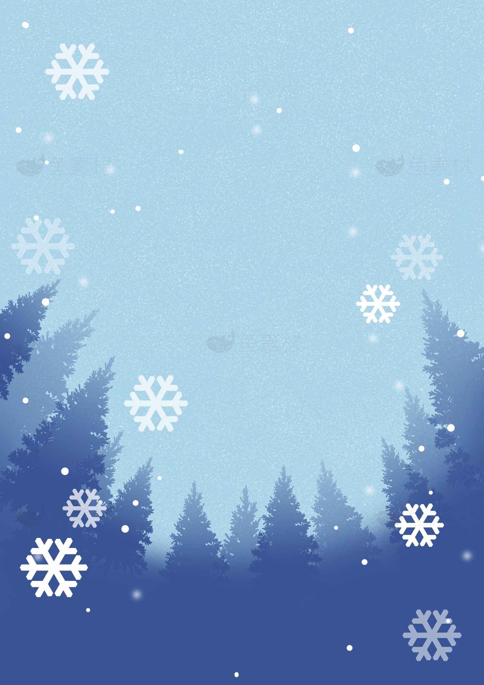 冬季雪景背景图片-蓝色森林与雪花设计素材