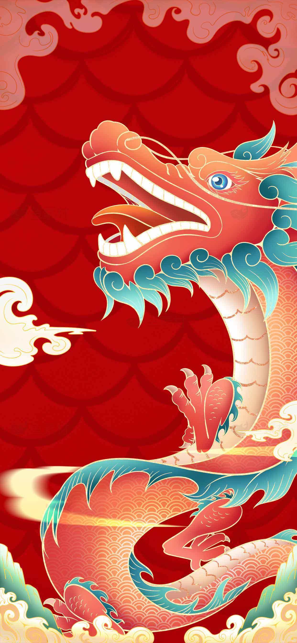 中国传统红色龙图案插画素材