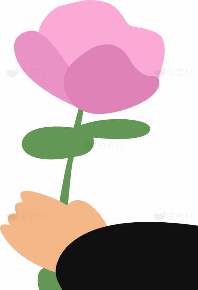 手握粉色玫瑰插画图片素材