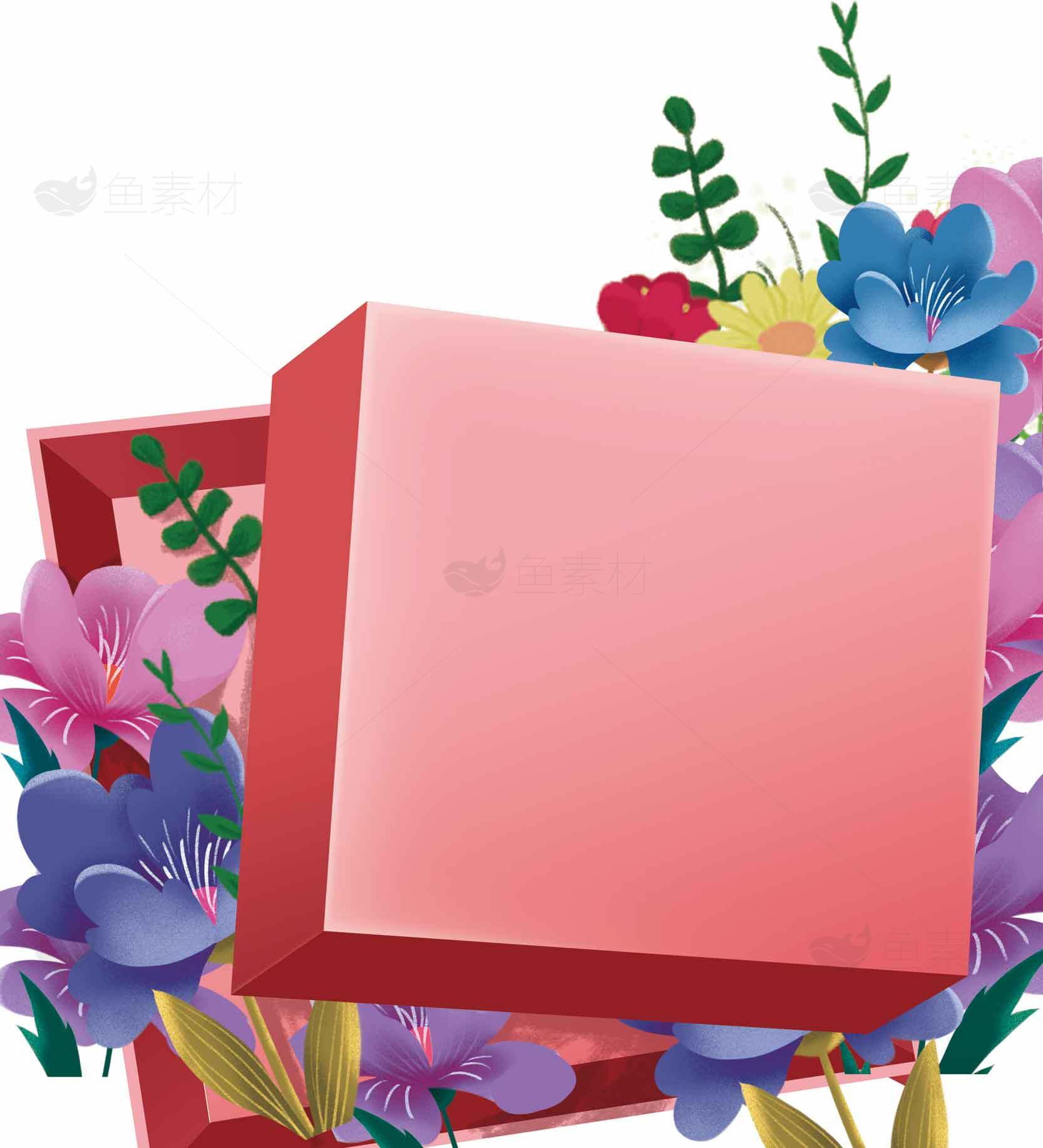 粉色礼盒与花卉装饰图片素材