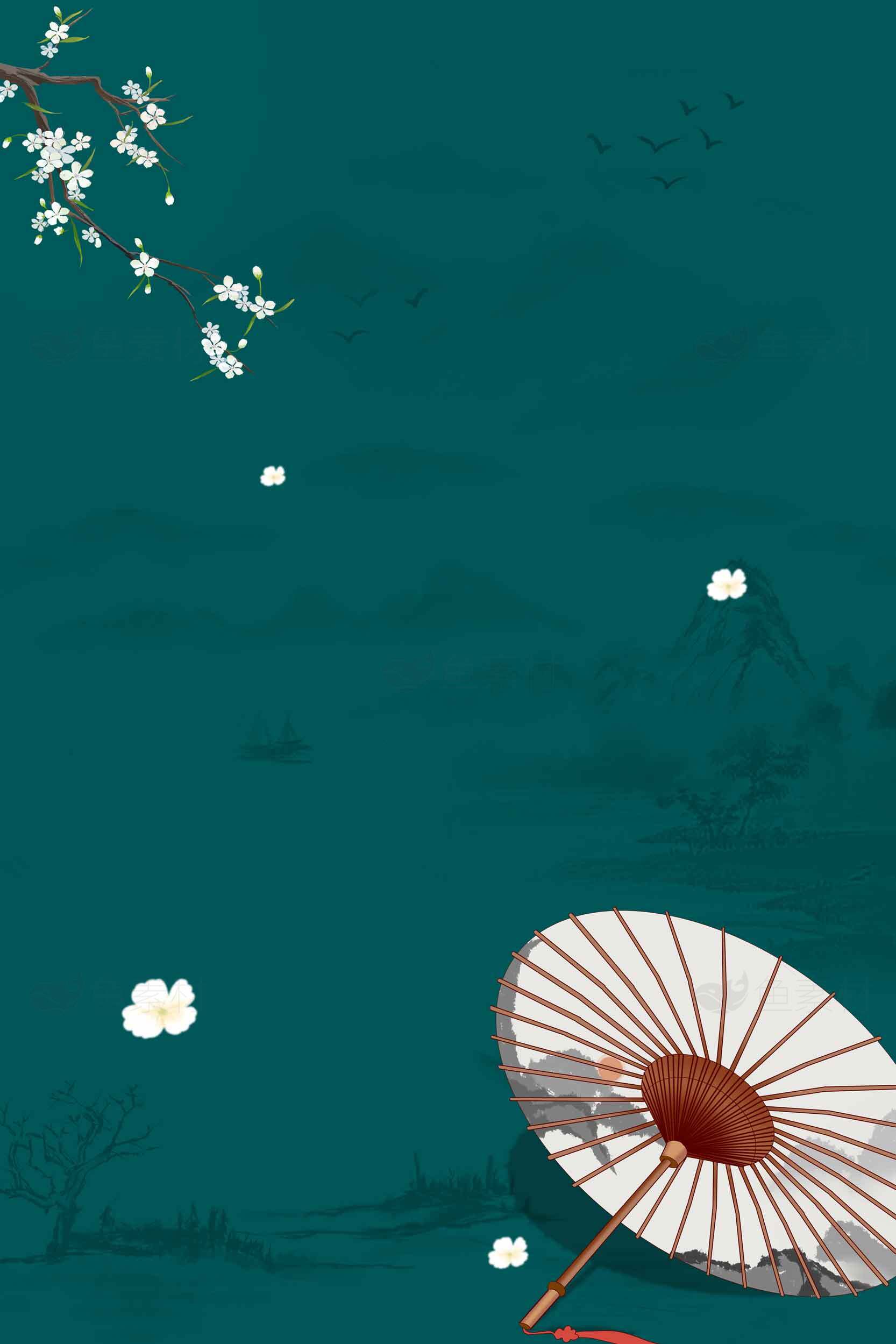 古风油纸伞与樱花背景高清壁纸素材