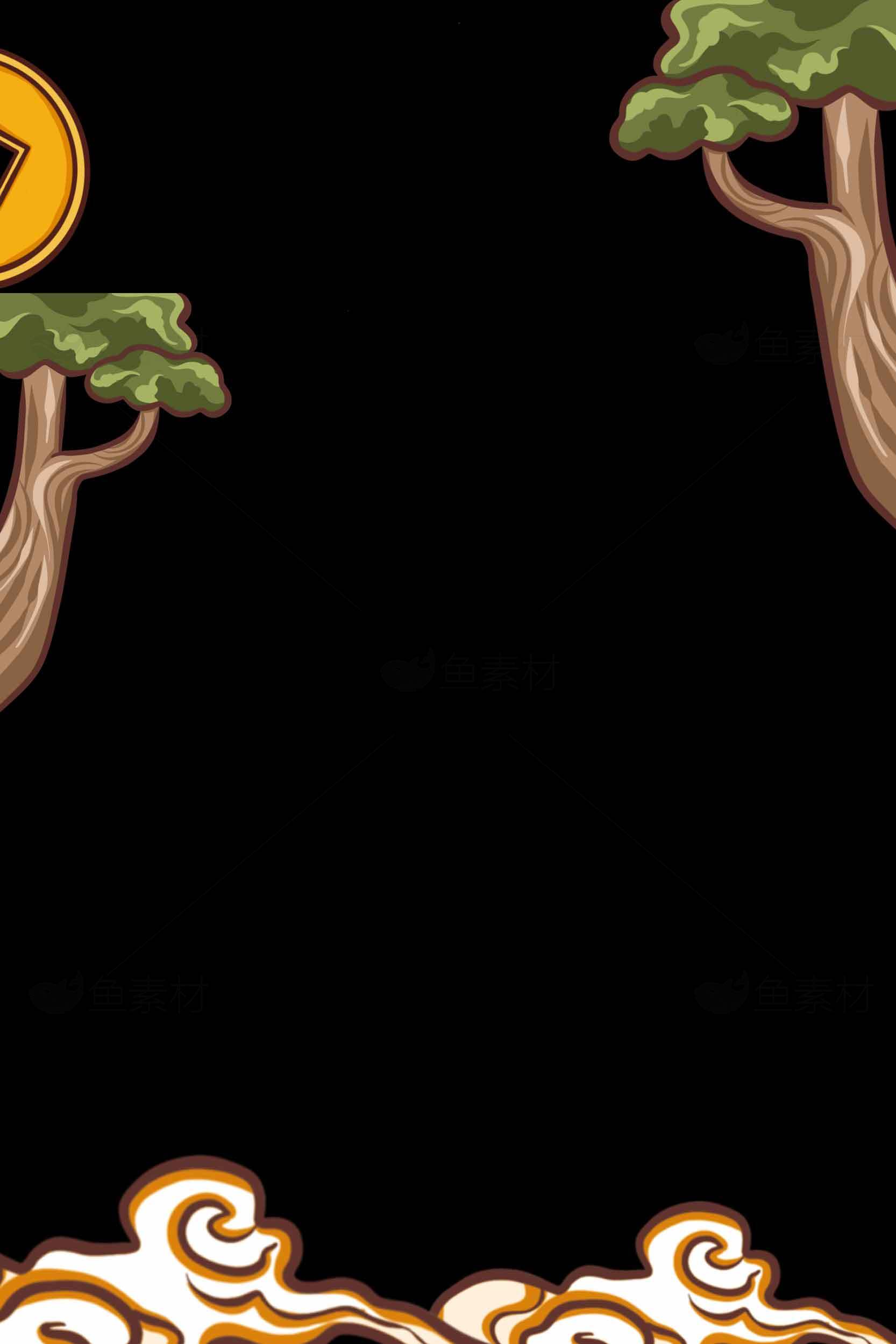 中国风树木祥云边框背景图片素材