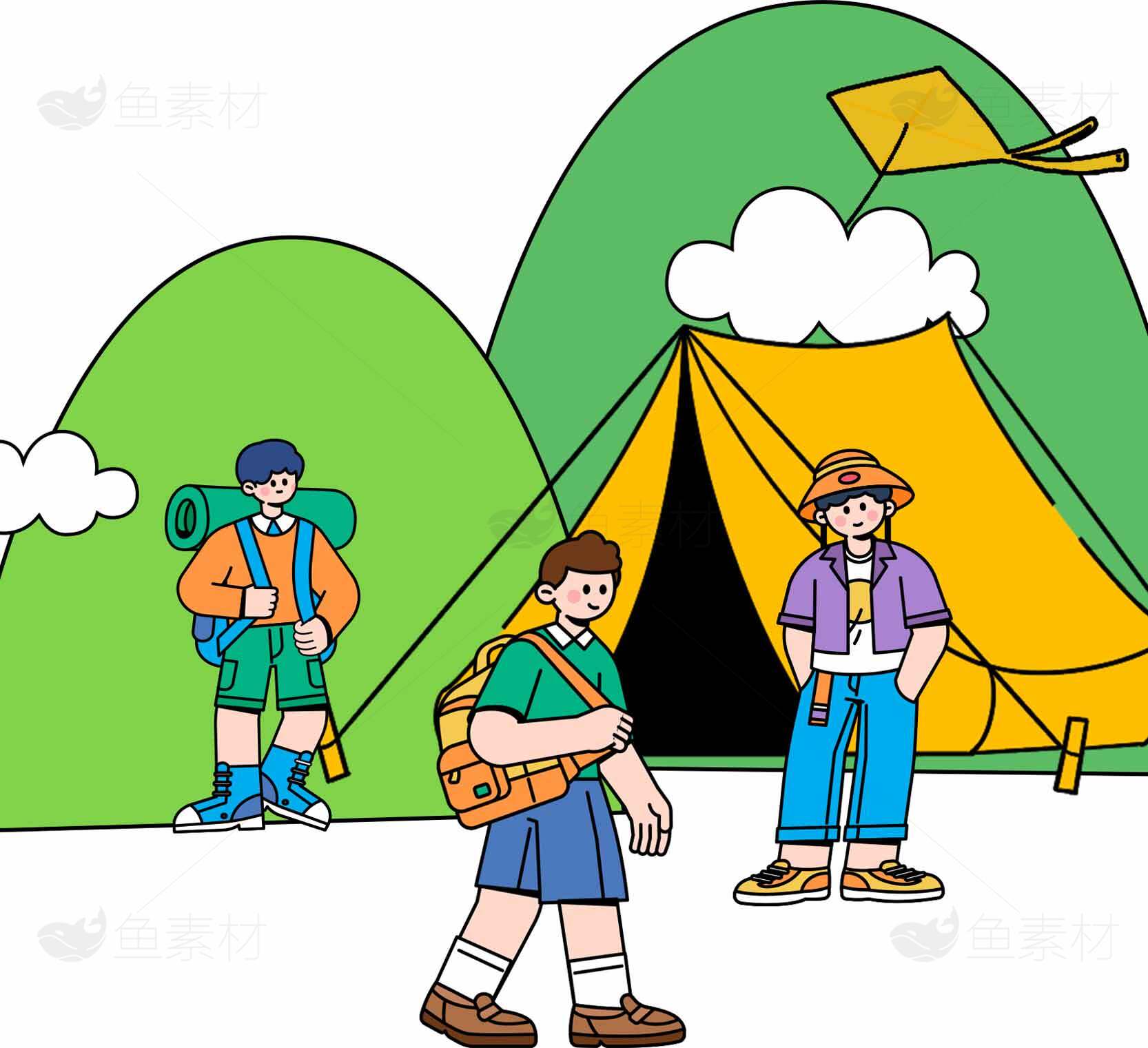 户外露营插画：探索自然与冒险素材
