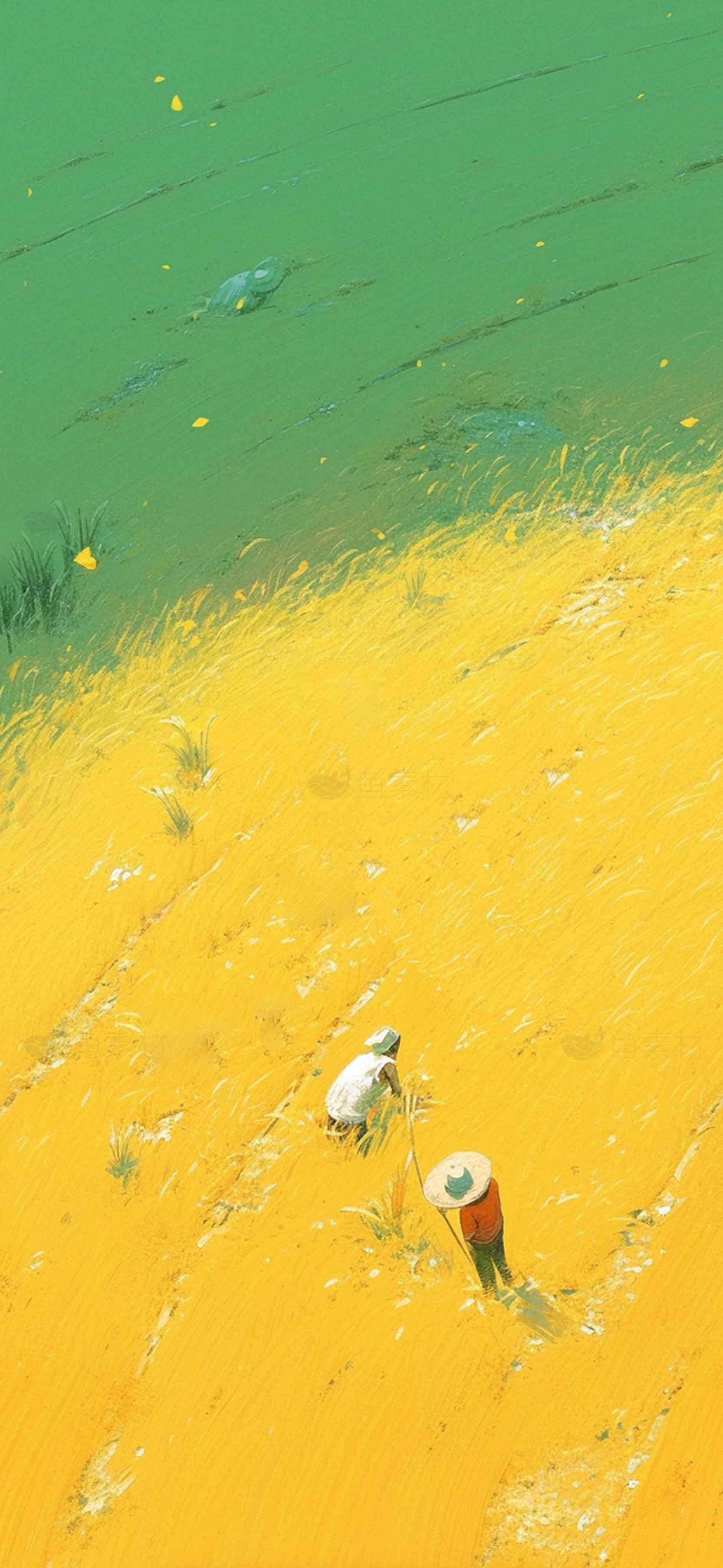 田野中的夏日风光插画素材